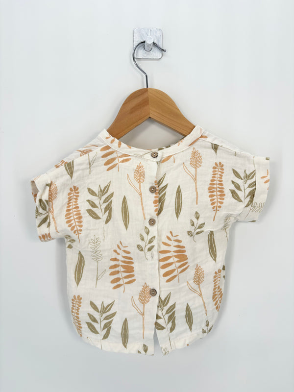 Paulin - T-shirt gaze de coton beige feuilles T.3/6 mois