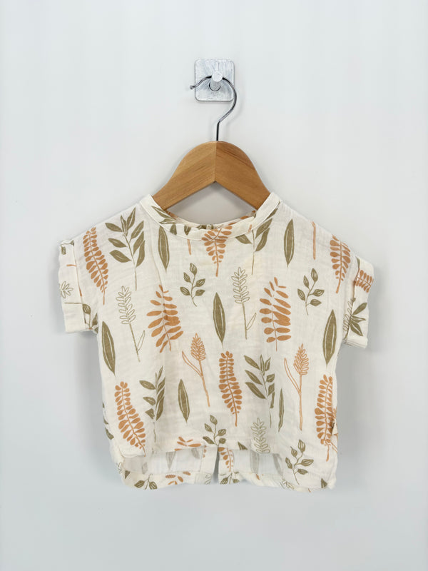Paulin - T-shirt gaze de coton beige feuilles T.3/6 mois