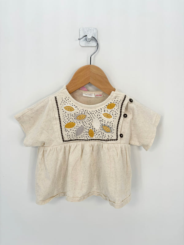 Zara - T-shirt MC beige imprimés citrons pois T.12/18 mois