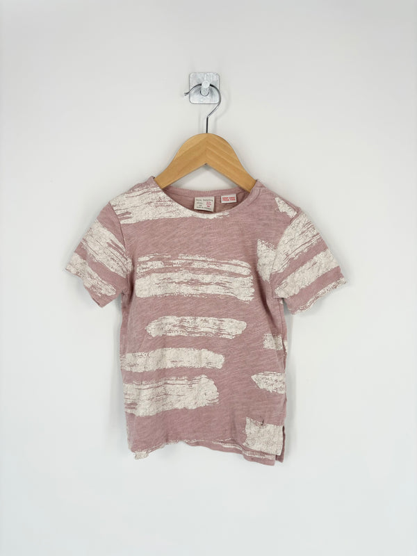 Zara - T-shirt rose peinture blanche T.2/3 ans