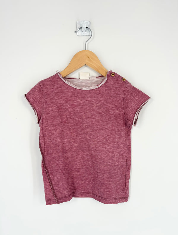 Zara - T-shirt rose foncé delavé manches courtes T.18/24mois