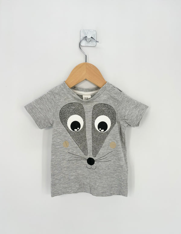 H&M - T-shirt gris souris MC T.4/6 mois