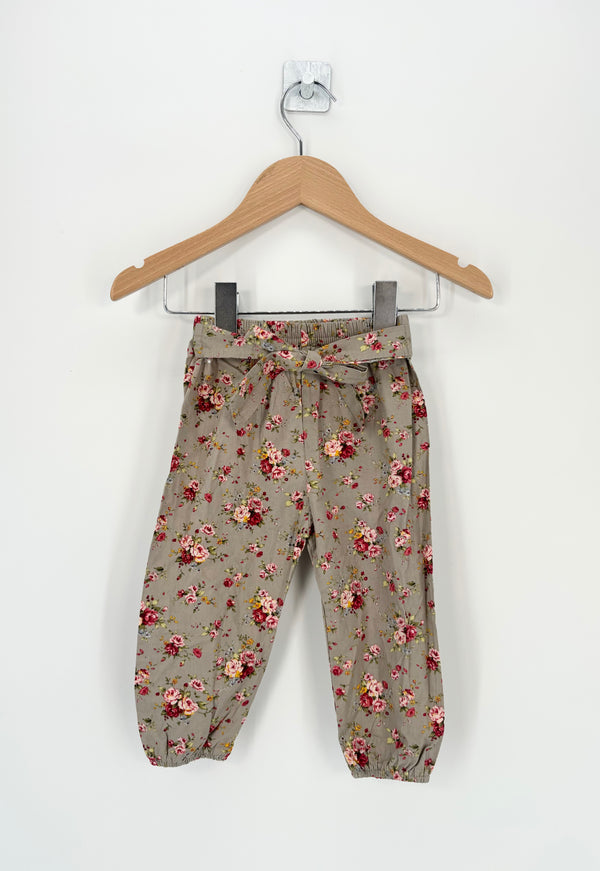 Trading LTD - Pantalon beige imprimé roses T.9/12 mois