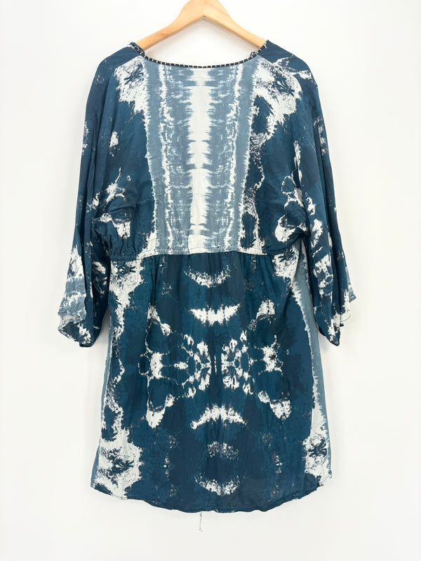 Zara - Robe courte bleue manches longues tie dye T.L