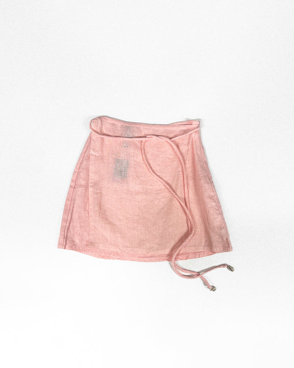 Summer Somewhere - Jupe portefeuille rose clair 100% lin T.XS