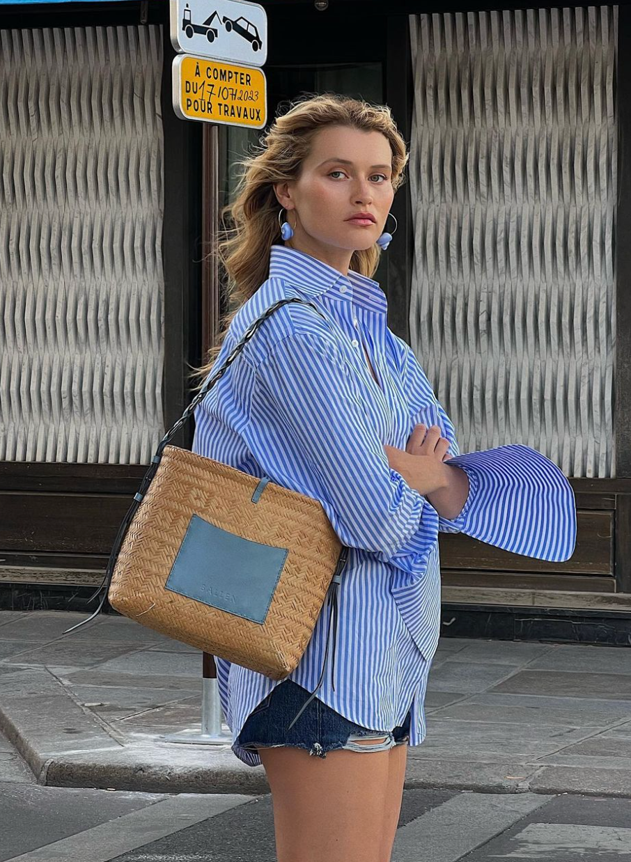 Ballen - Sac panier beige et bleu