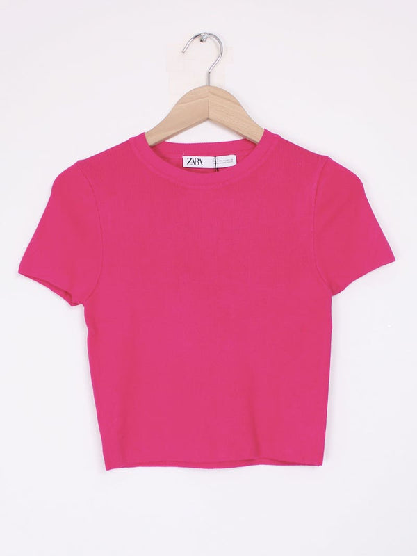 Zara - T-shirt court rose fluo T.M