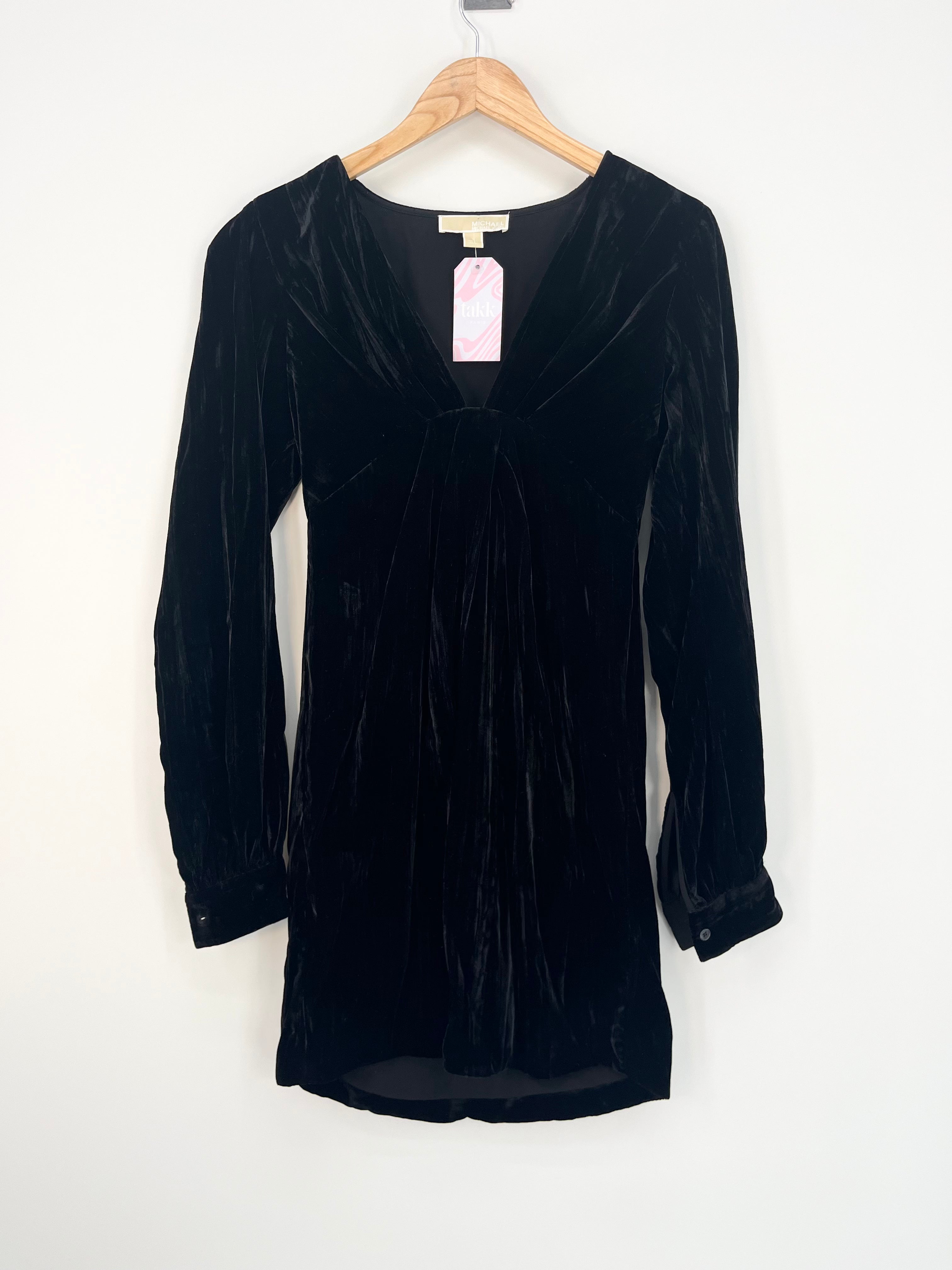 Michael Kors - Robe courte manches longues noires velours T.S