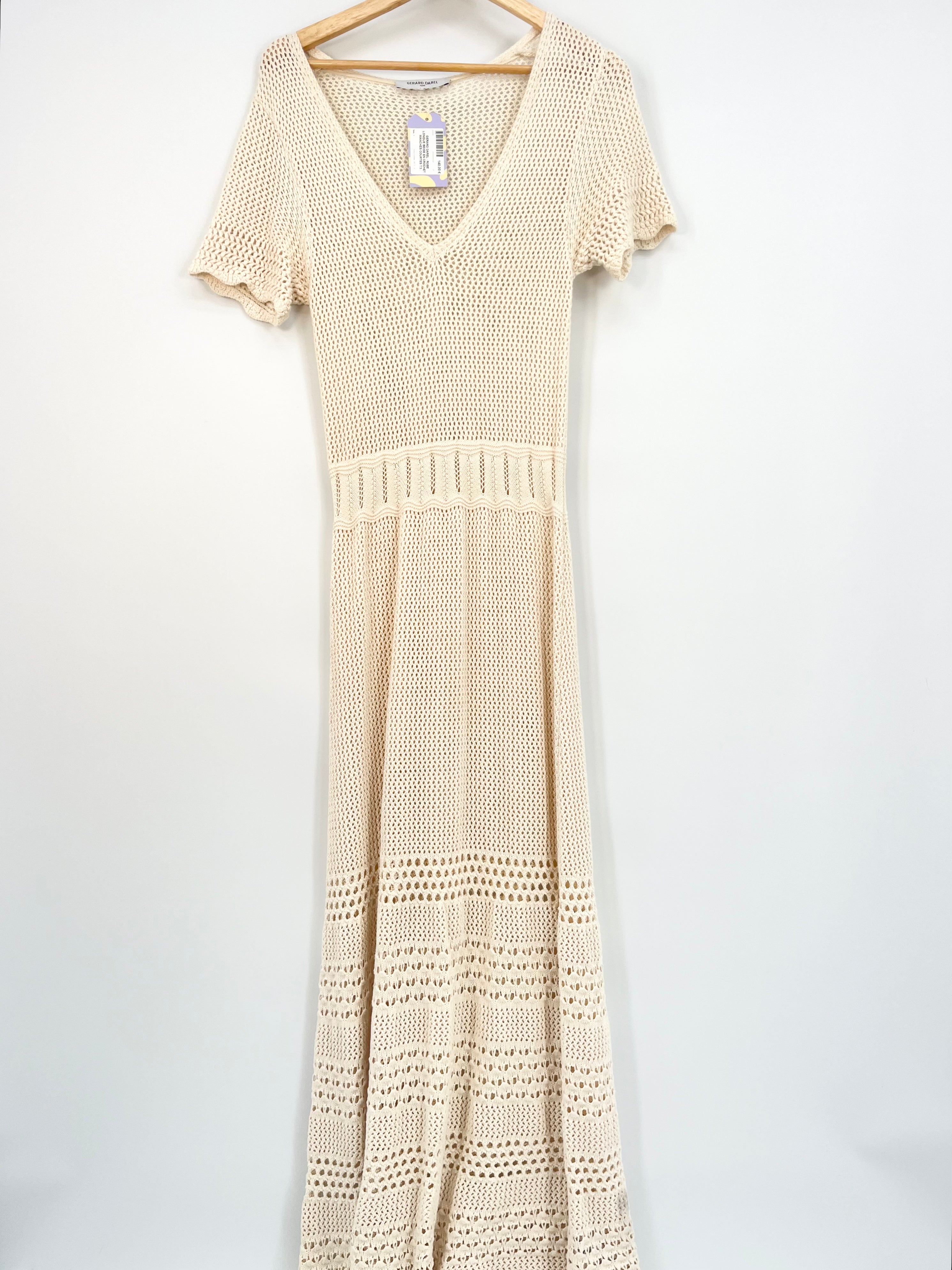 Gerard Darel - Robe longue beige en crochet manches courtes T.3