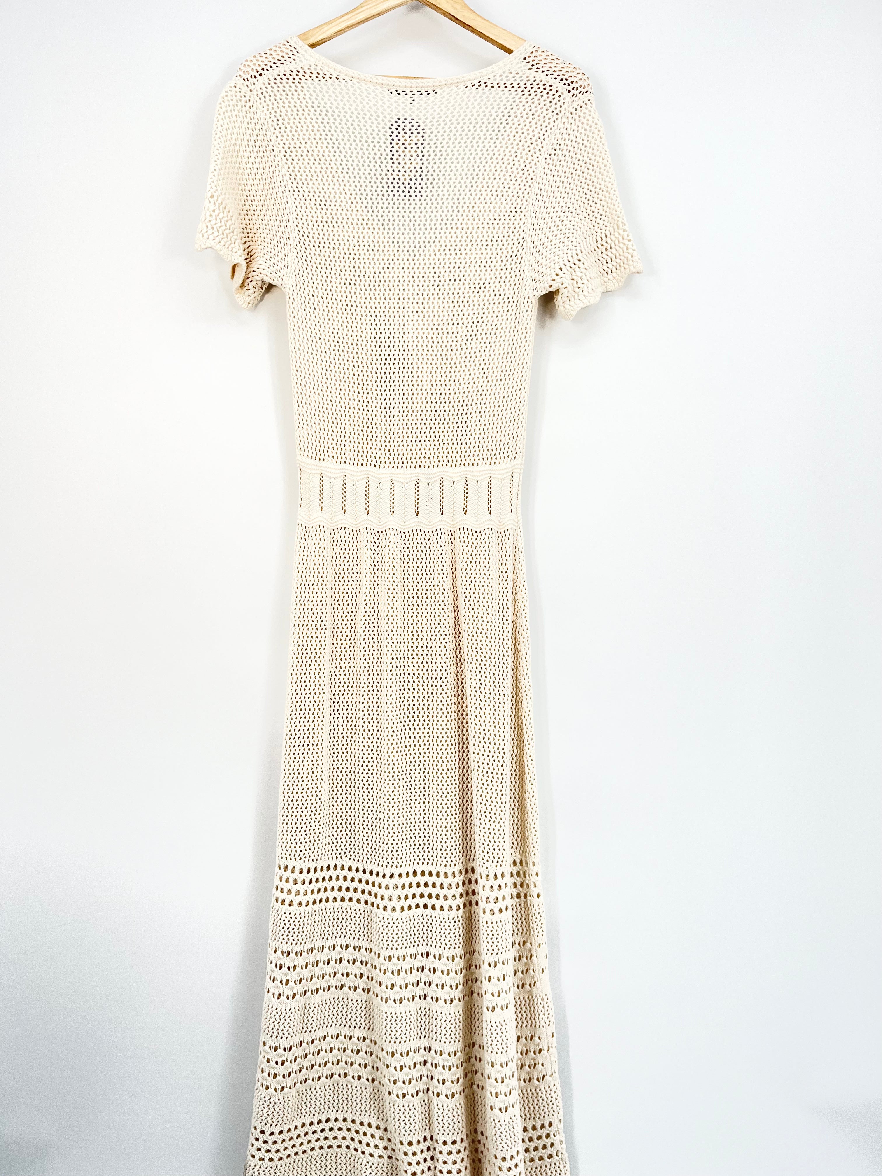 Gerard Darel - Robe longue beige en crochet manches courtes T.3