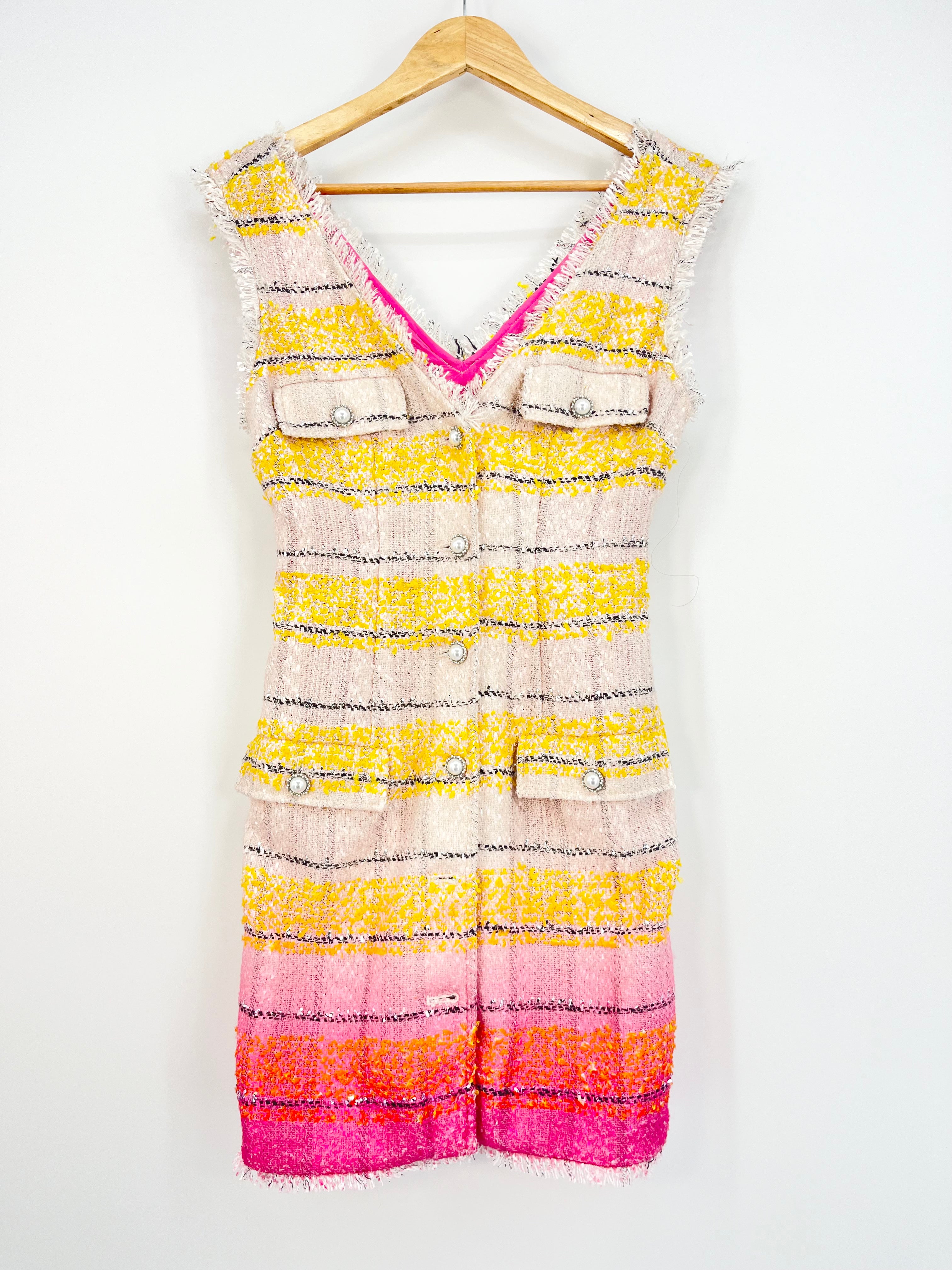 Anthropologie - Mini robe en tweed dégradé jaune et rose T.34