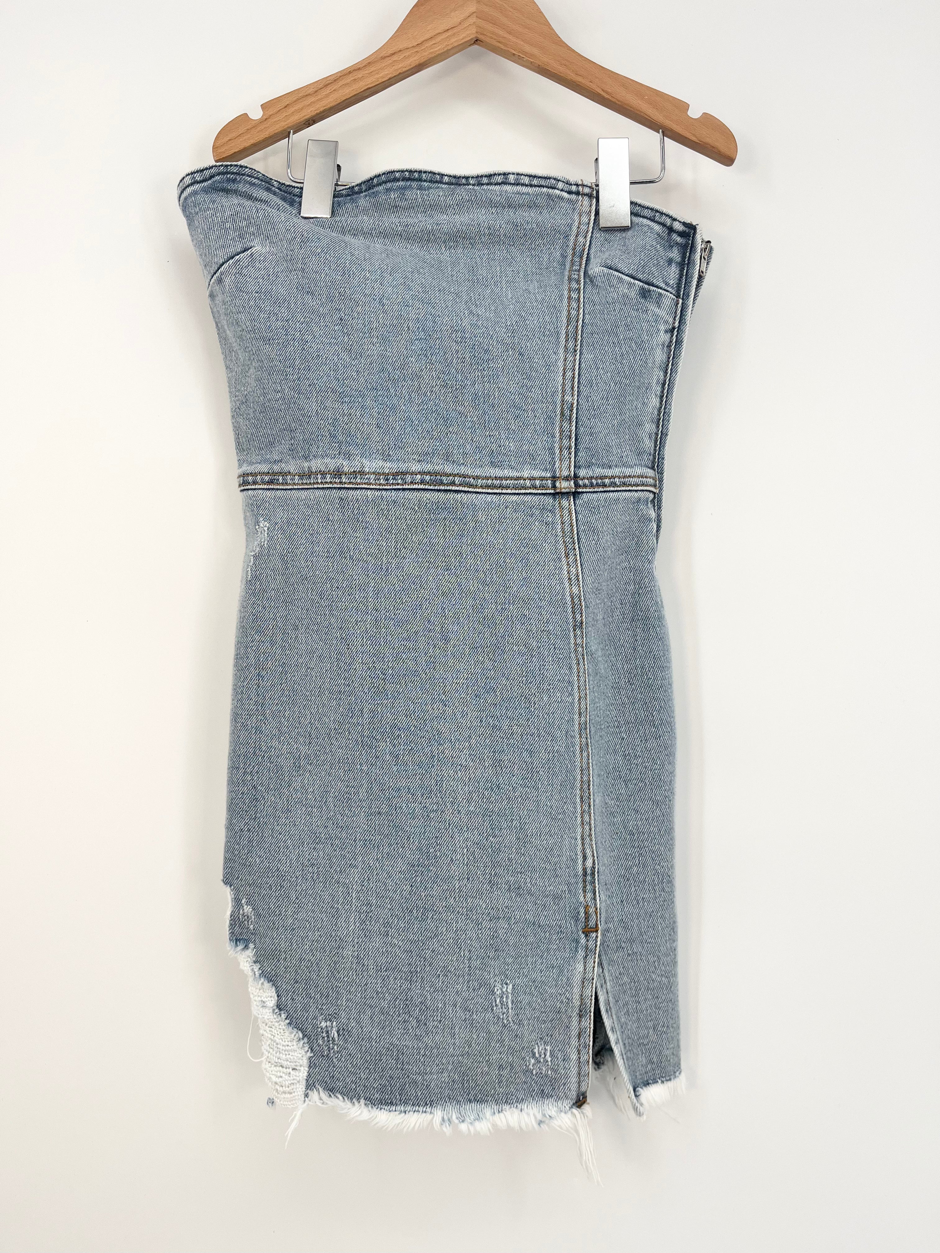 Ser.o.ya - Robe jean bleu moulante bustier T.XS