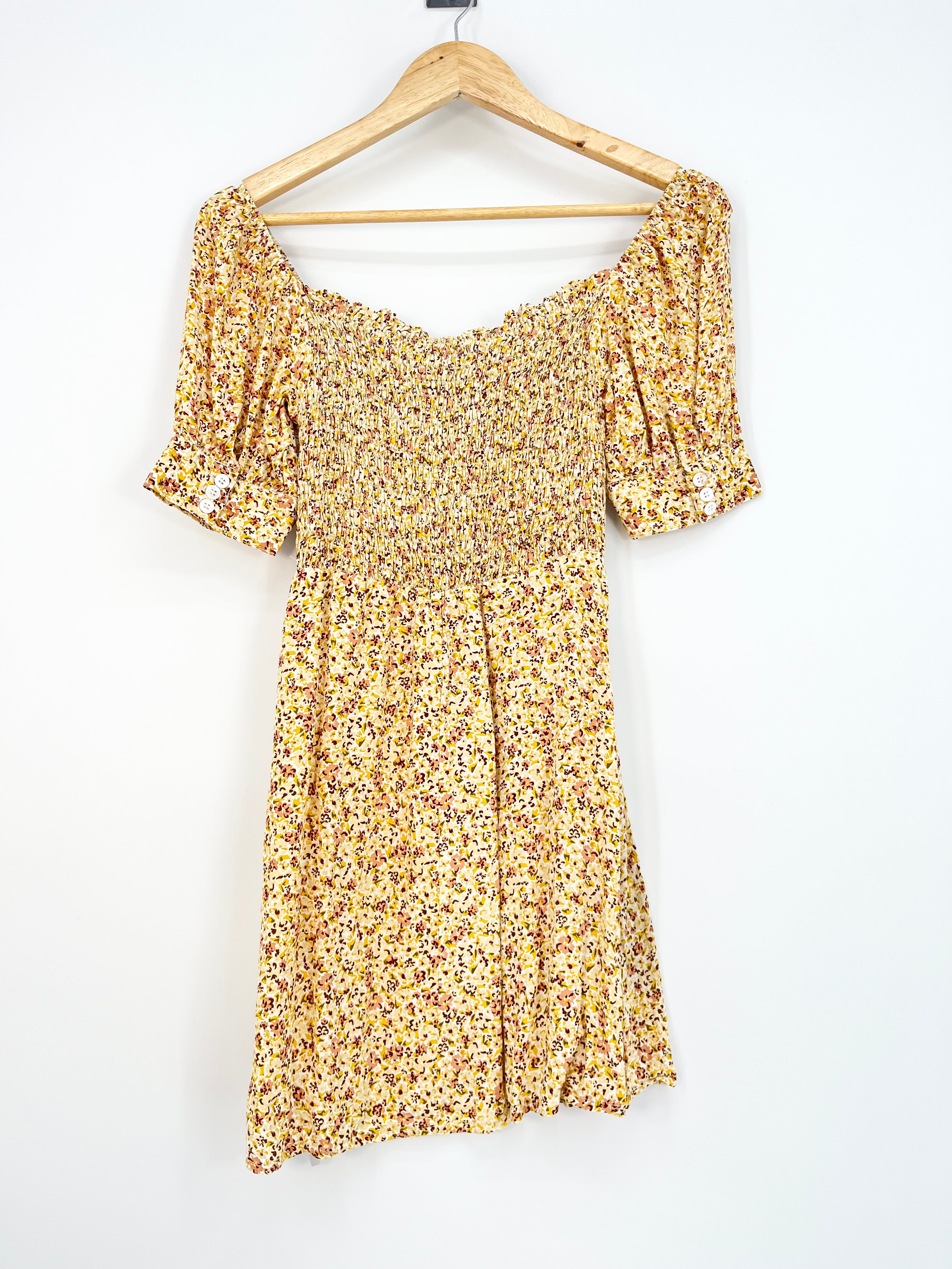 Faithfull The Brand - Robe courte jaune motif fleurs MC T.XS