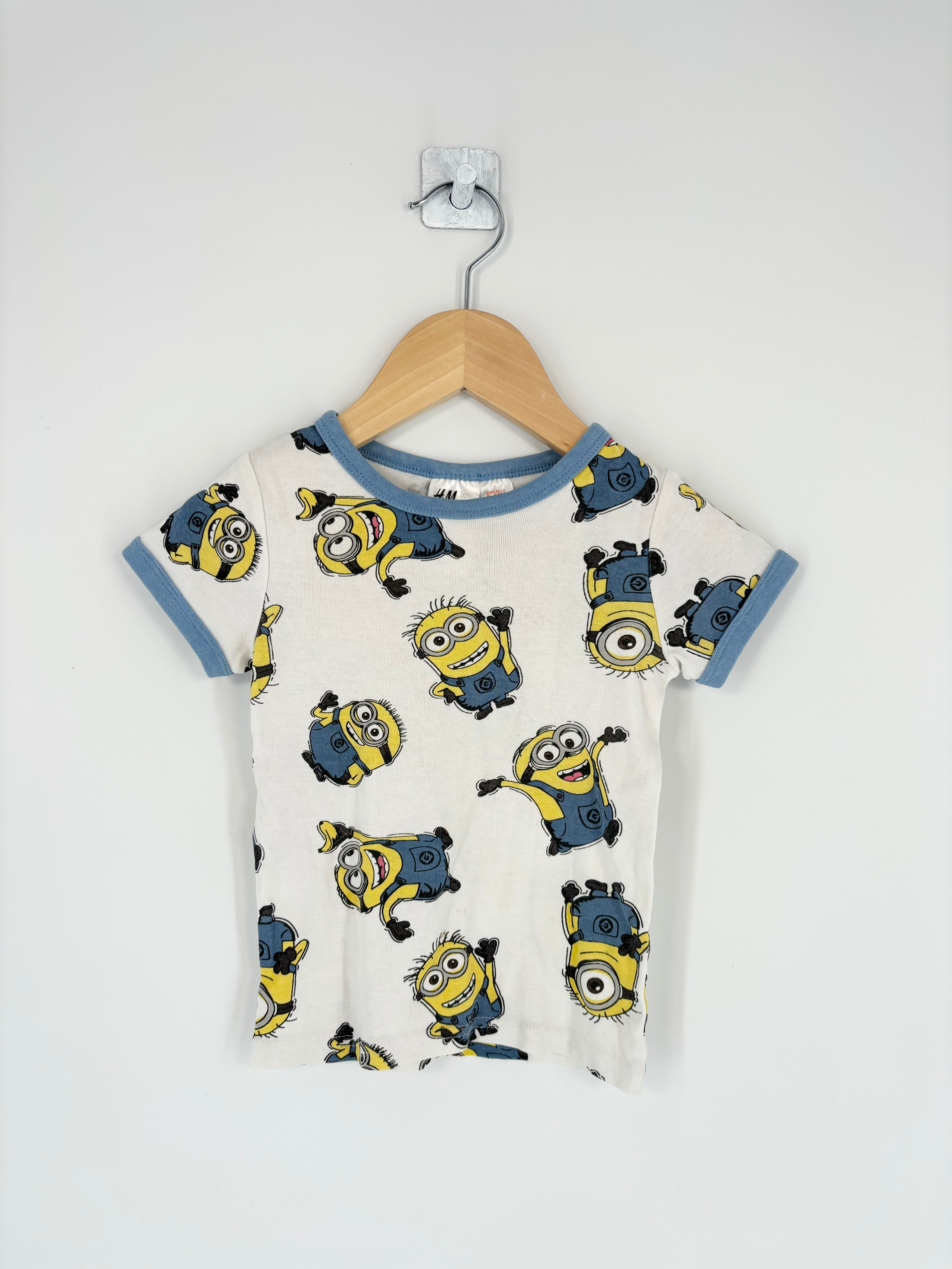 H&M - T-shirt blanc minion MC T.1/2 ans