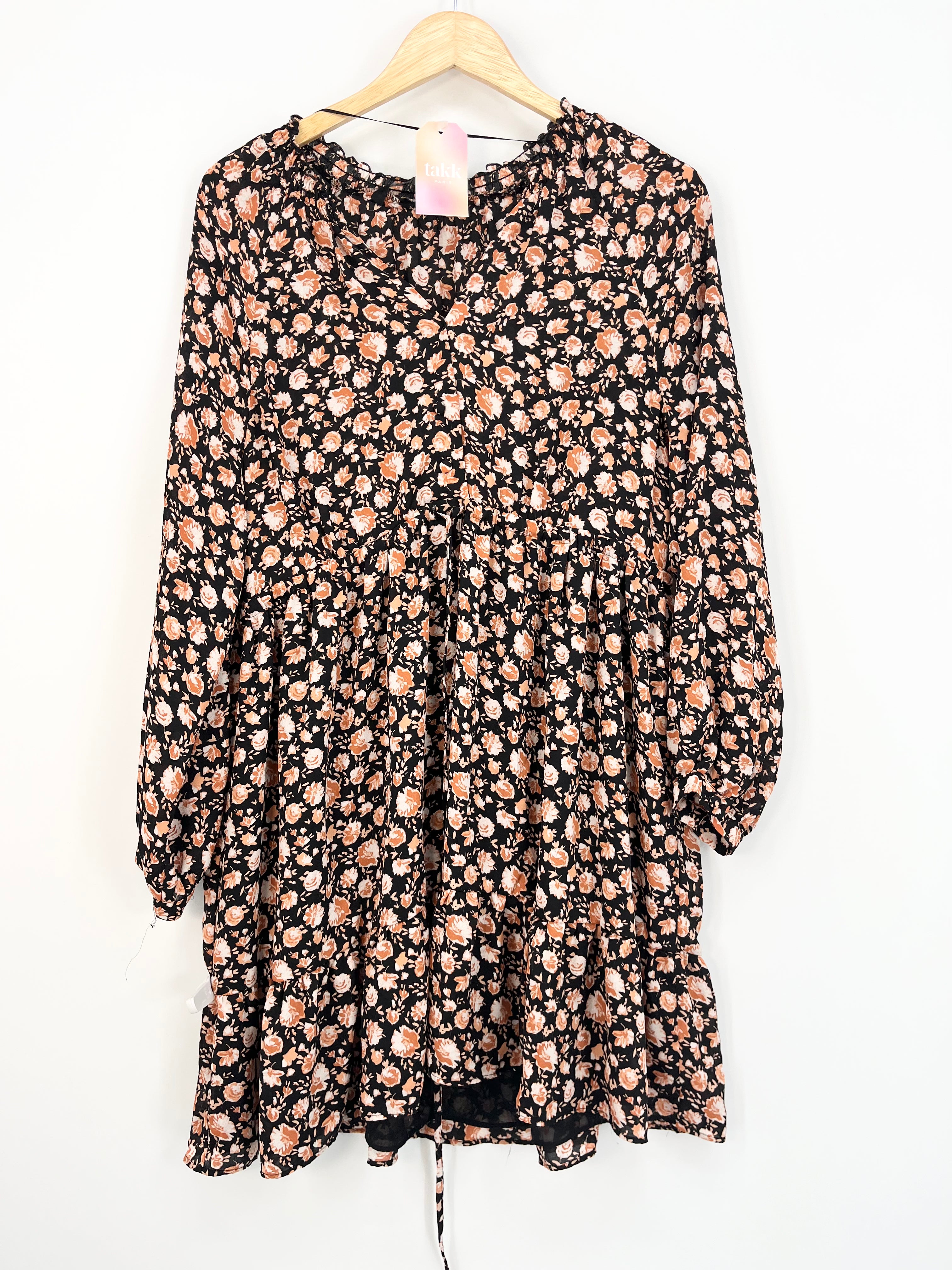 Zara - Robe noire à fleurs marrons T.S