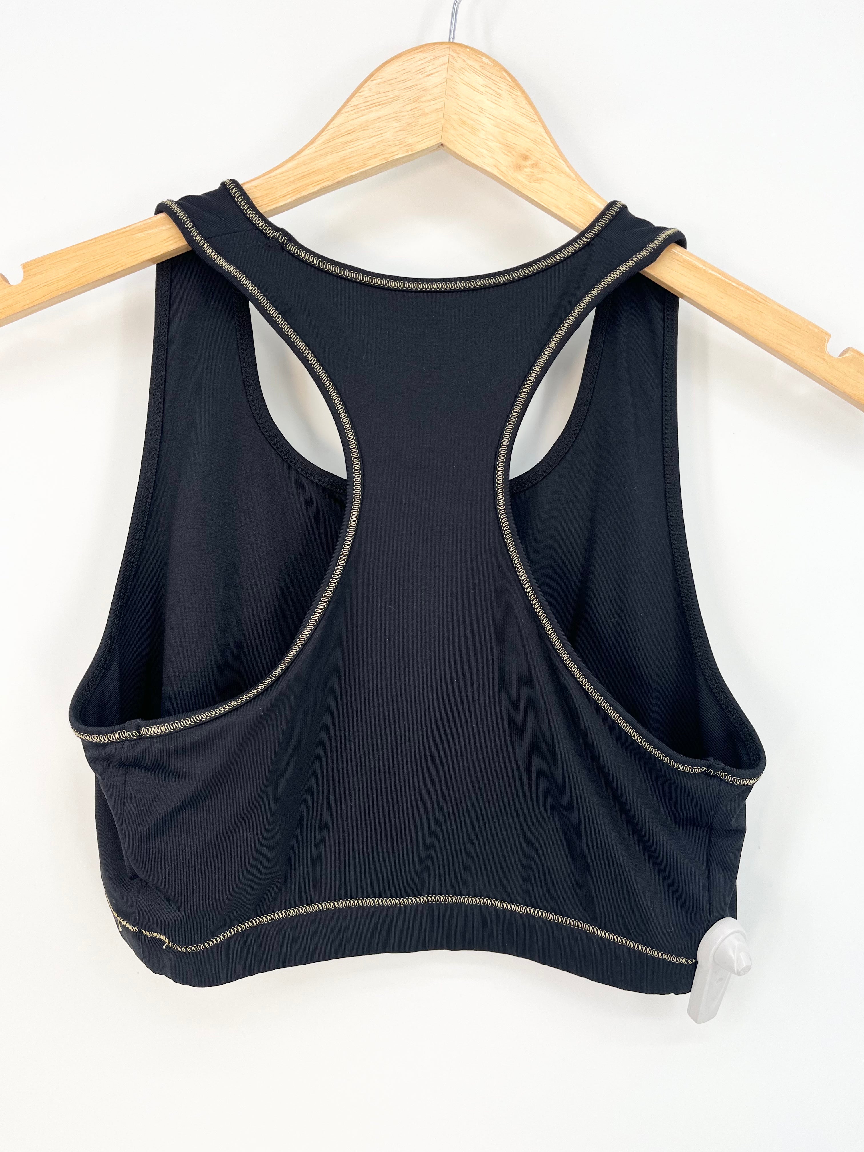 Yuj - Brassière de sport noire courtures beiges T.L