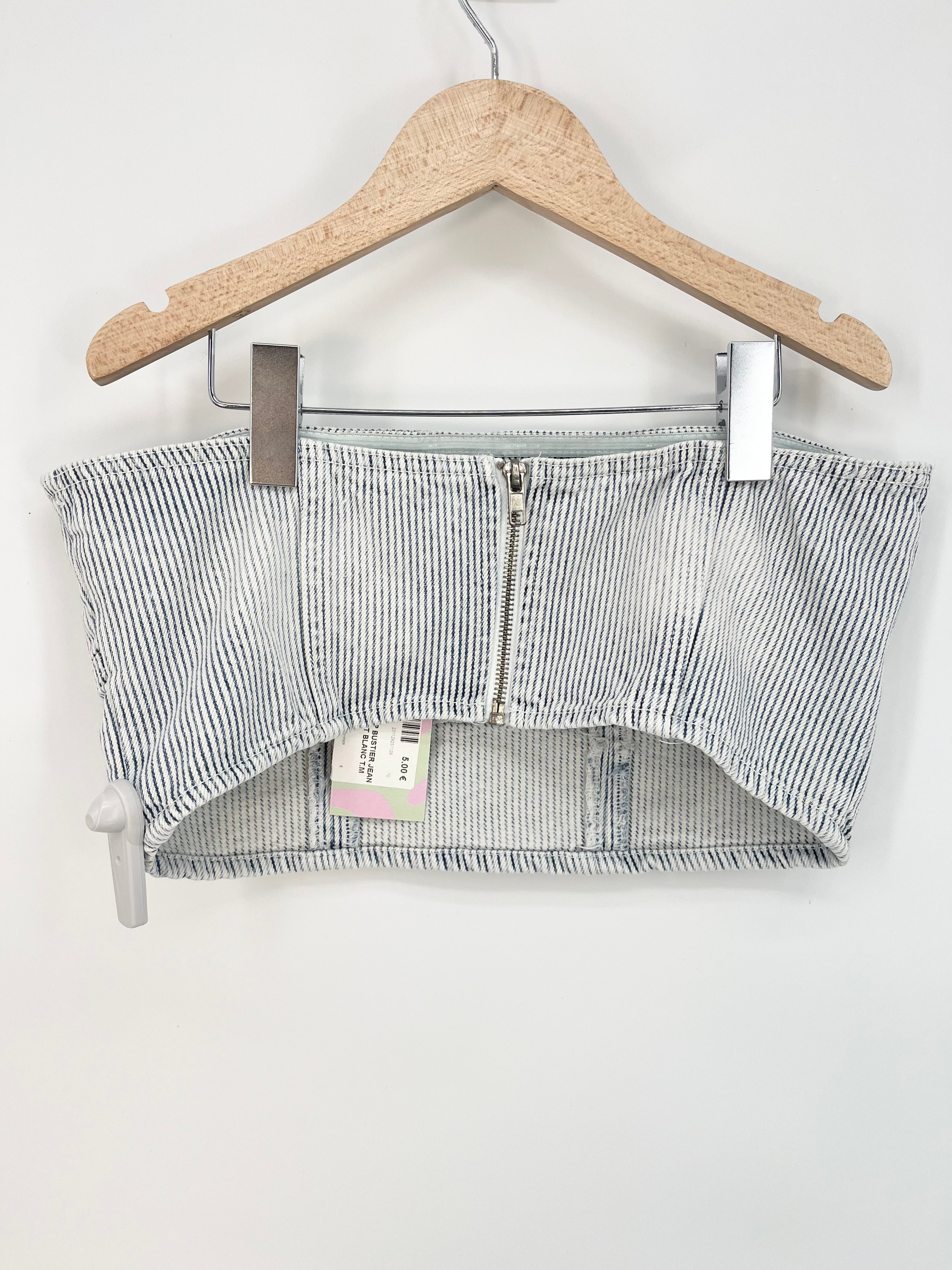 Bershka - Top bustier jean rayé bleu et blanc T.M