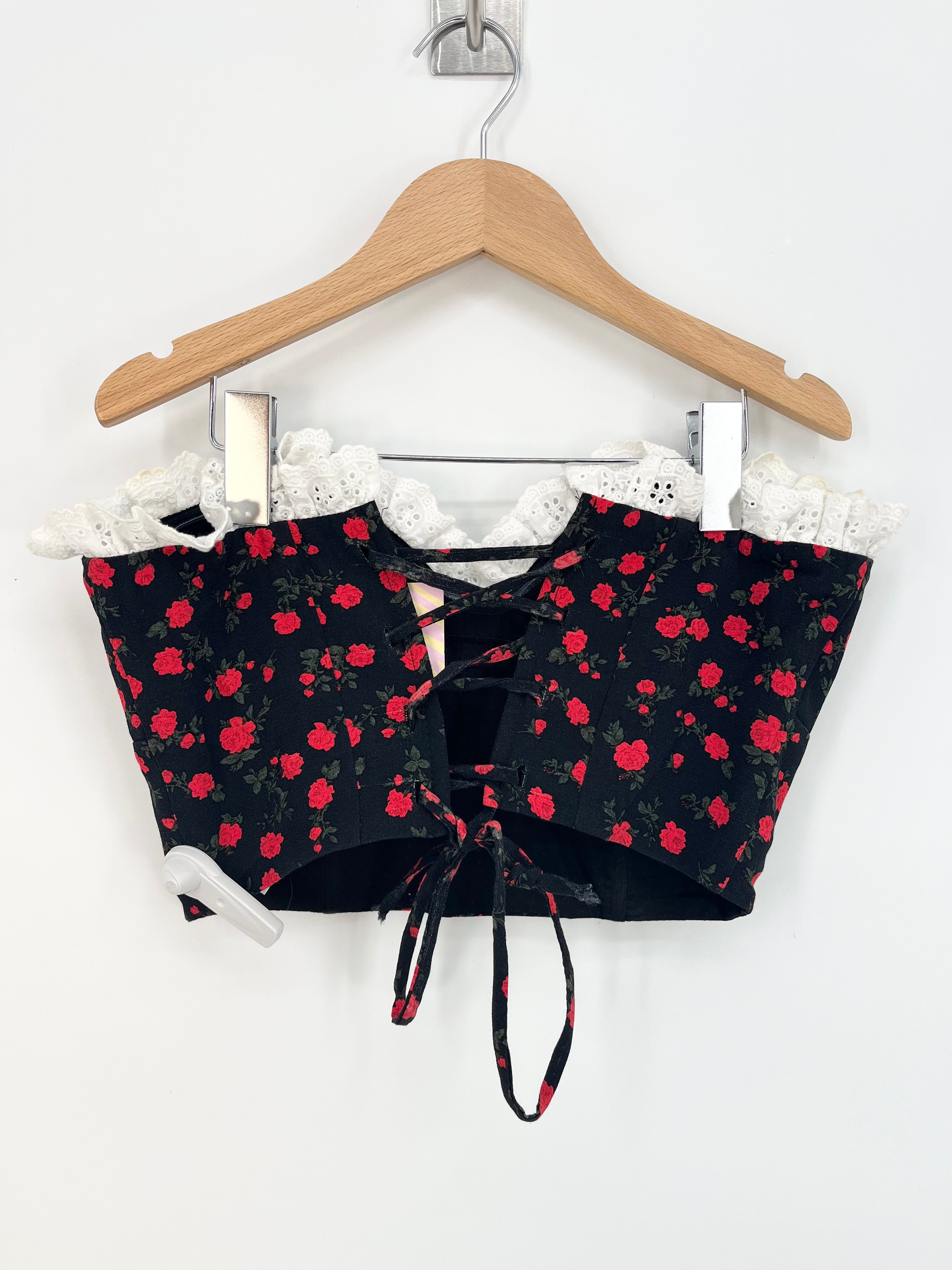 Be Another - Top bustier noir avec roses rouges broderies T.XS