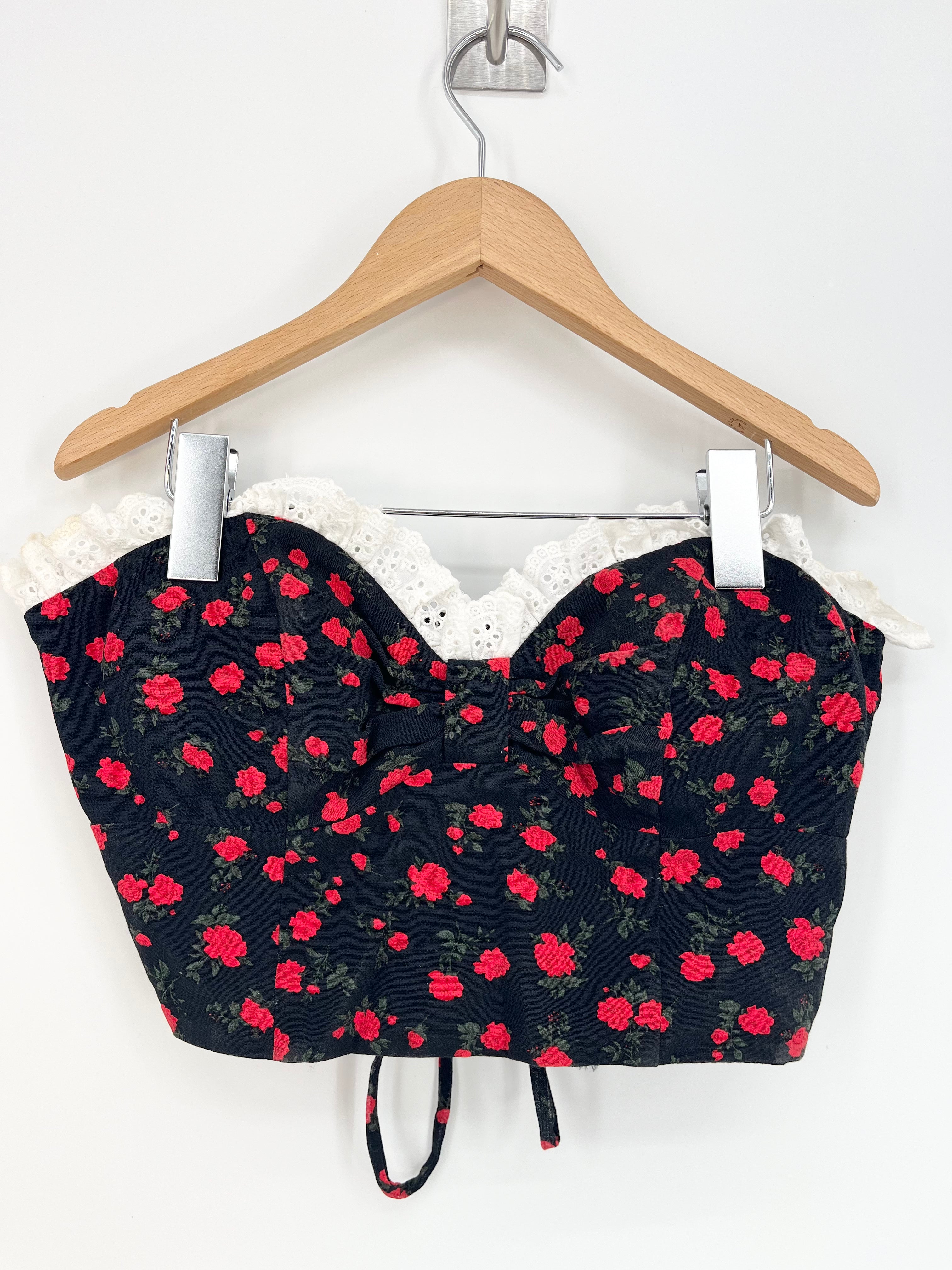 Be Another - Top bustier noir avec roses rouges broderies T.XS