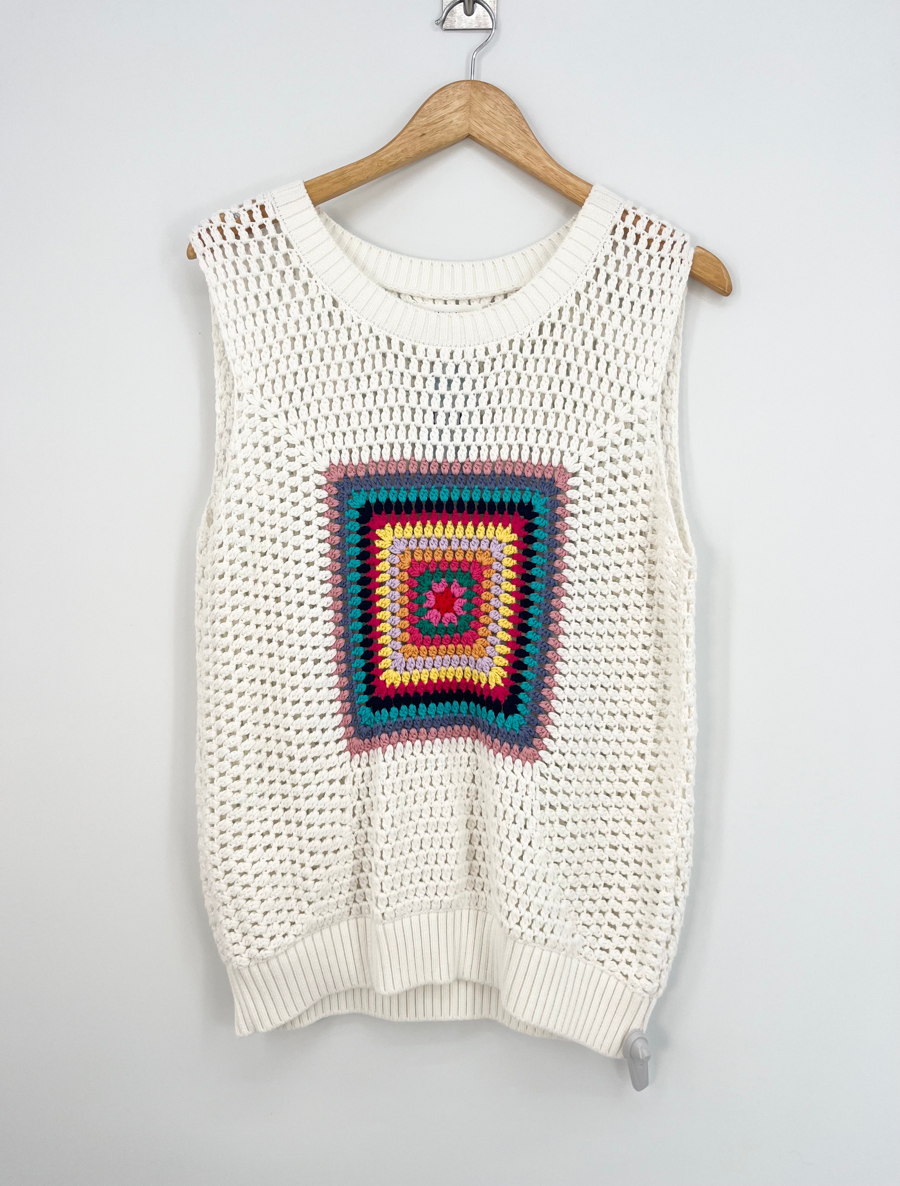 Sud Express - Pull débardeur en crochet blanc et multi 100% coton T.2