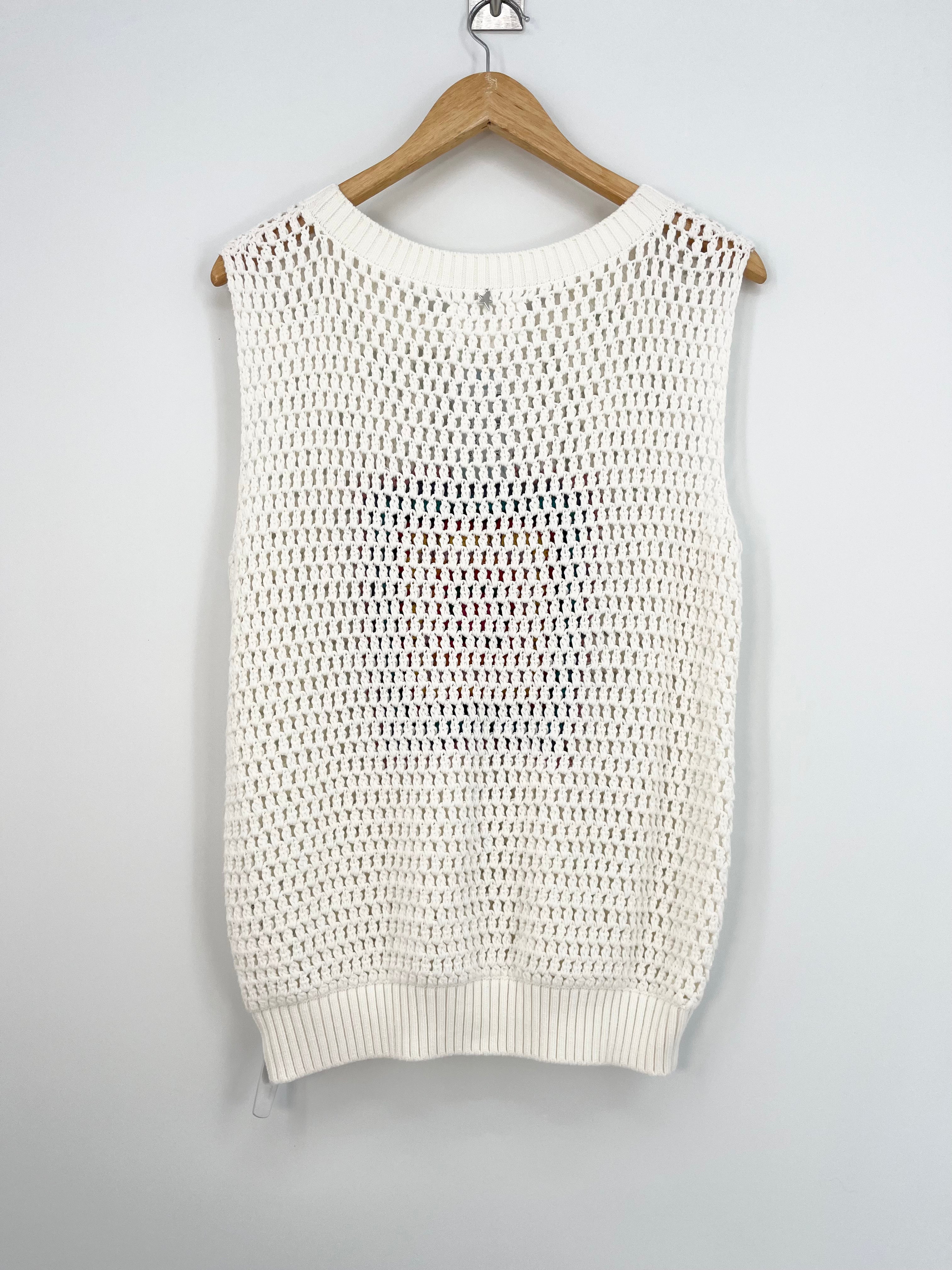 Sud Express - Pull débardeur en crochet blanc et multi 100% coton T.2