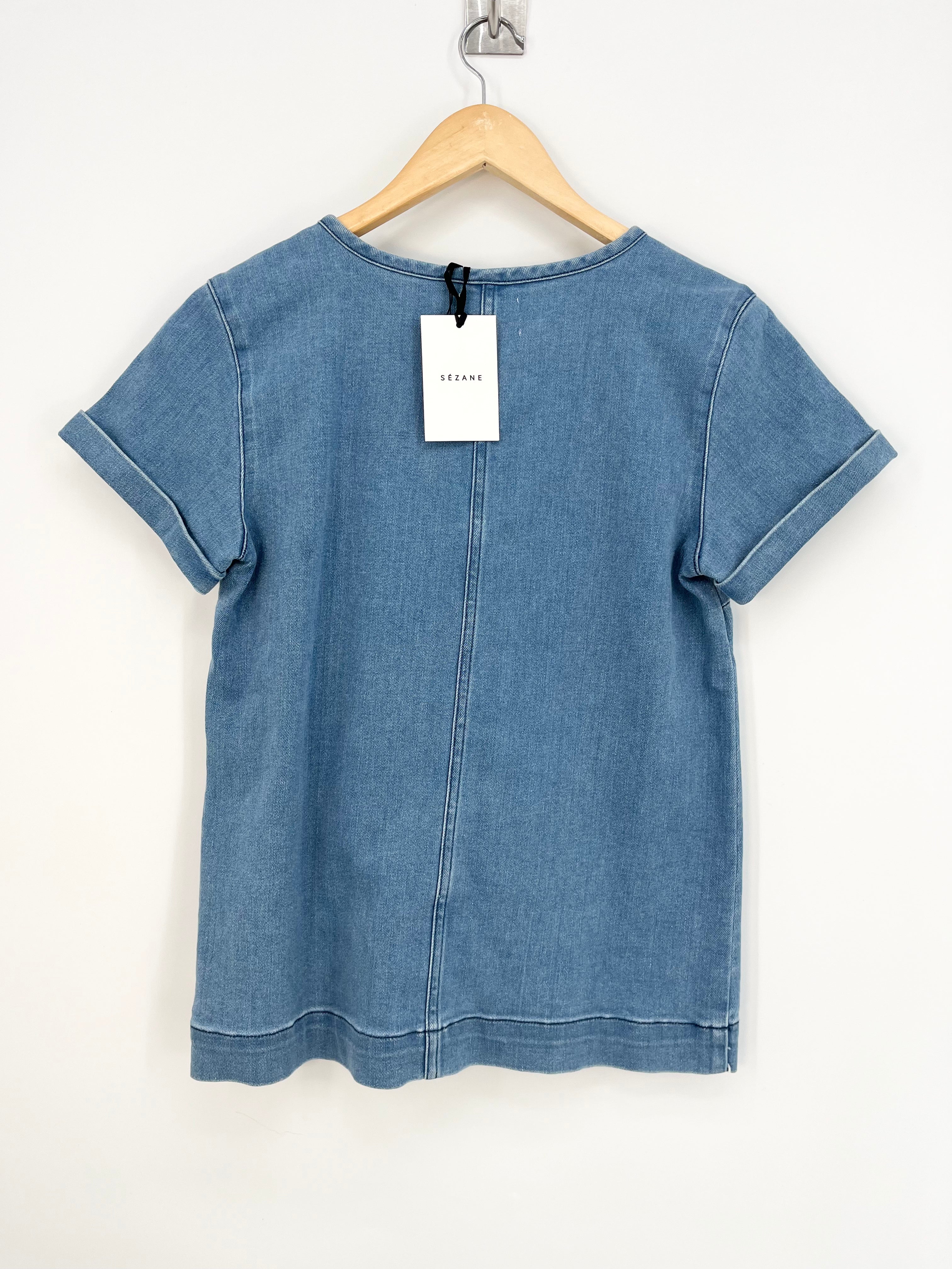 Sezane - T-shirt en jean lacets blancs neuf T.S