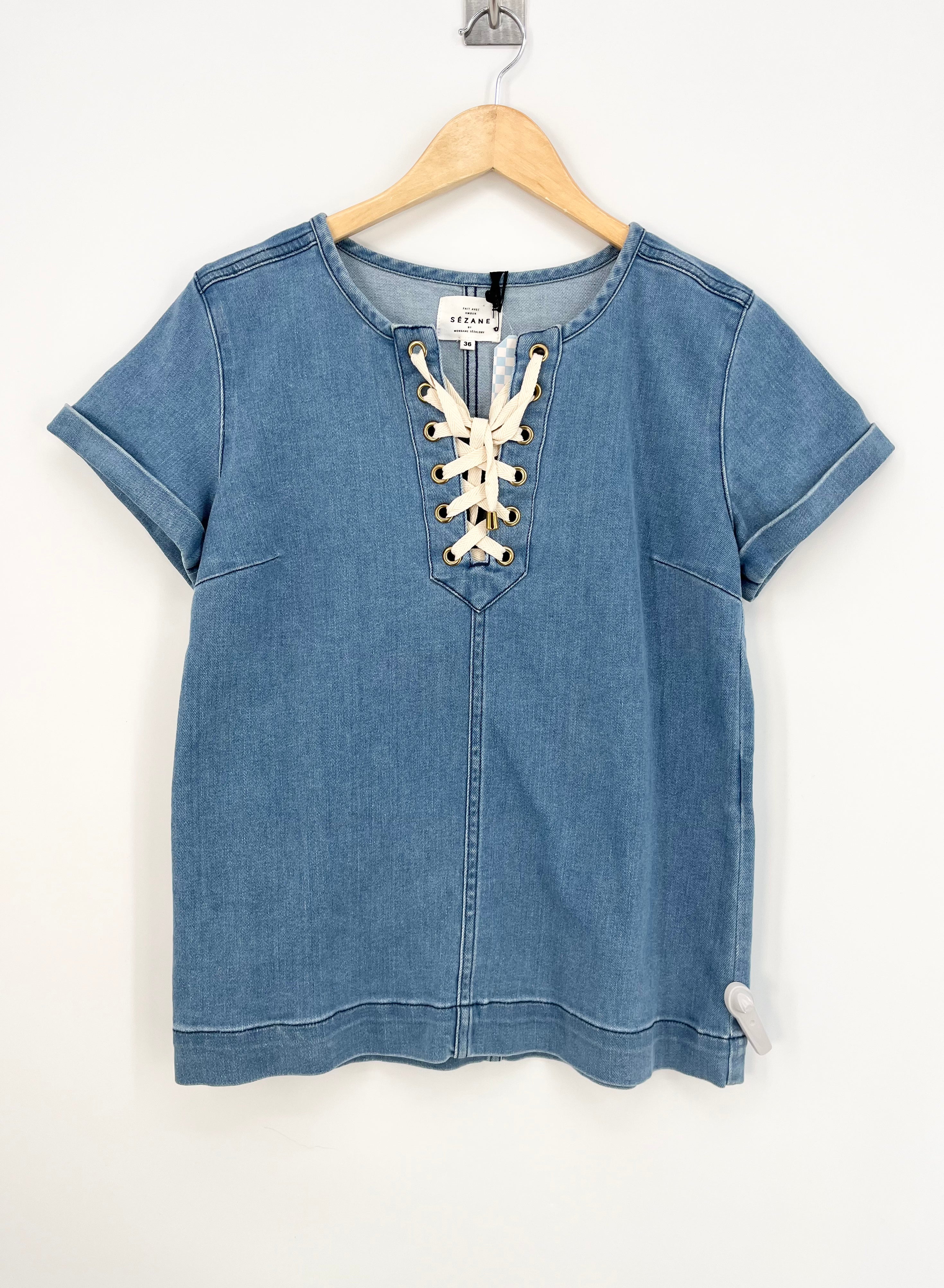 Sezane - T-shirt en jean lacets blancs neuf T.S