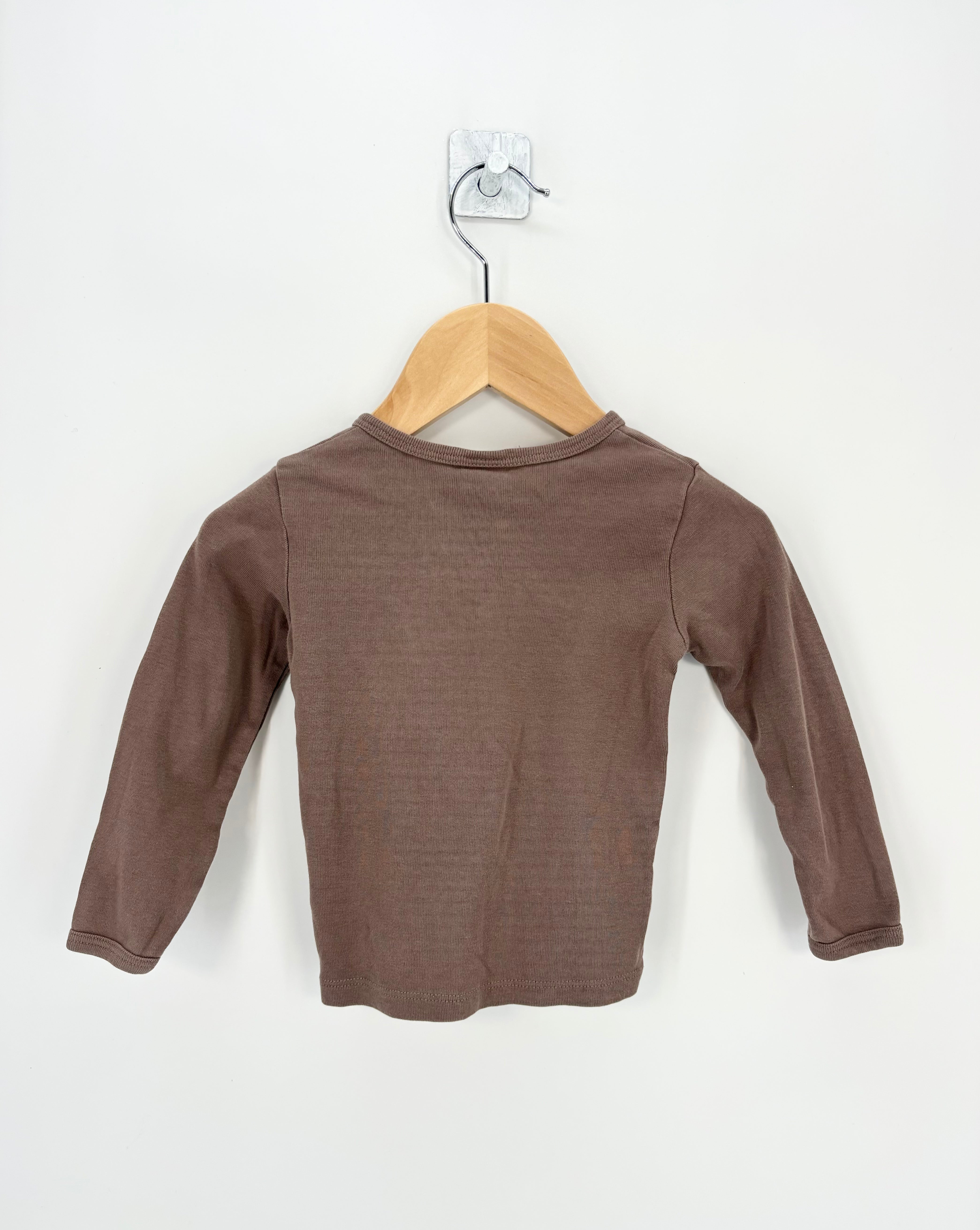 H&M - Haut ML marron bouton col T.12 mois