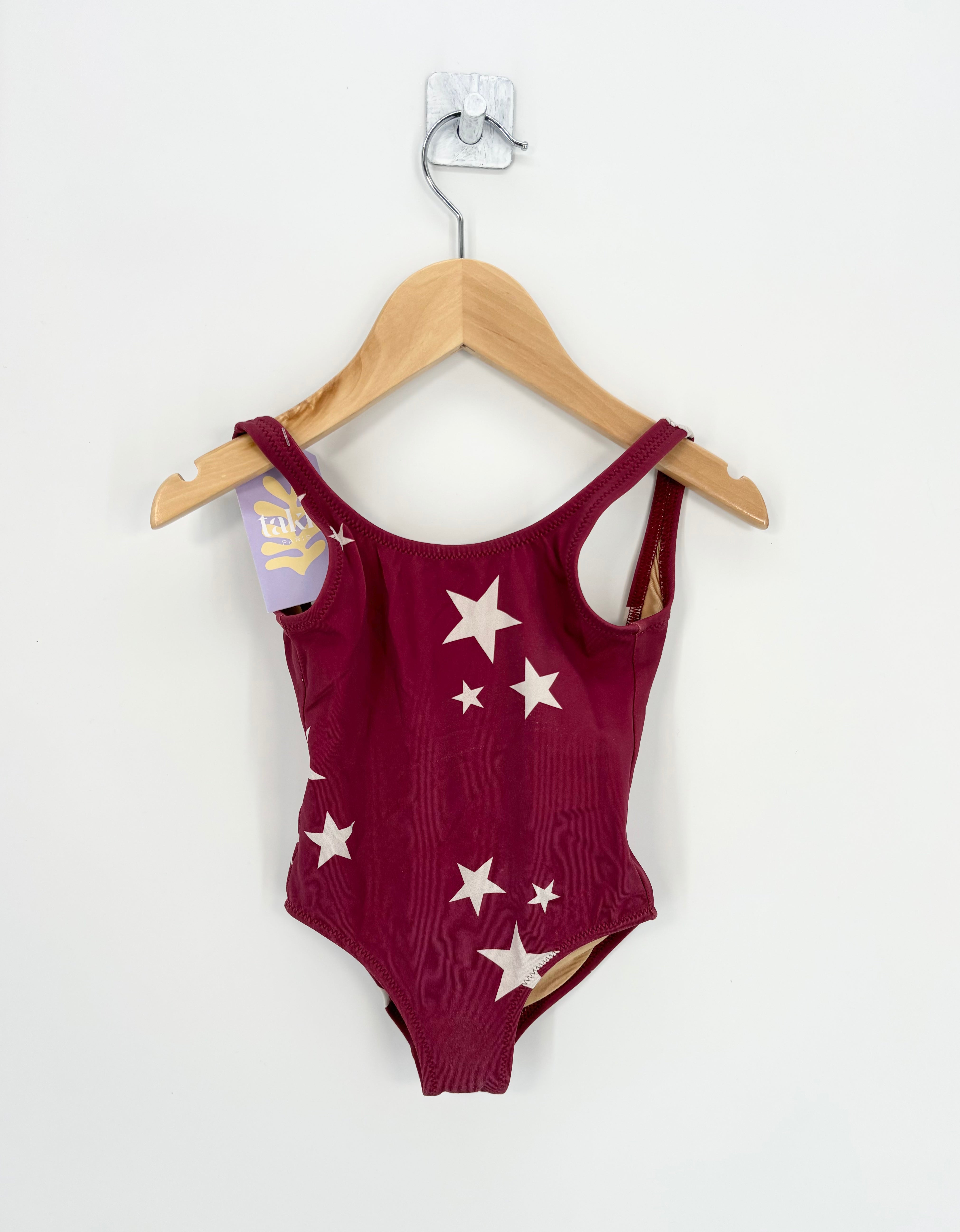 Aqueapparel - Maillot de bain 1P bordeaux étoiles blanches T.1/2 ans