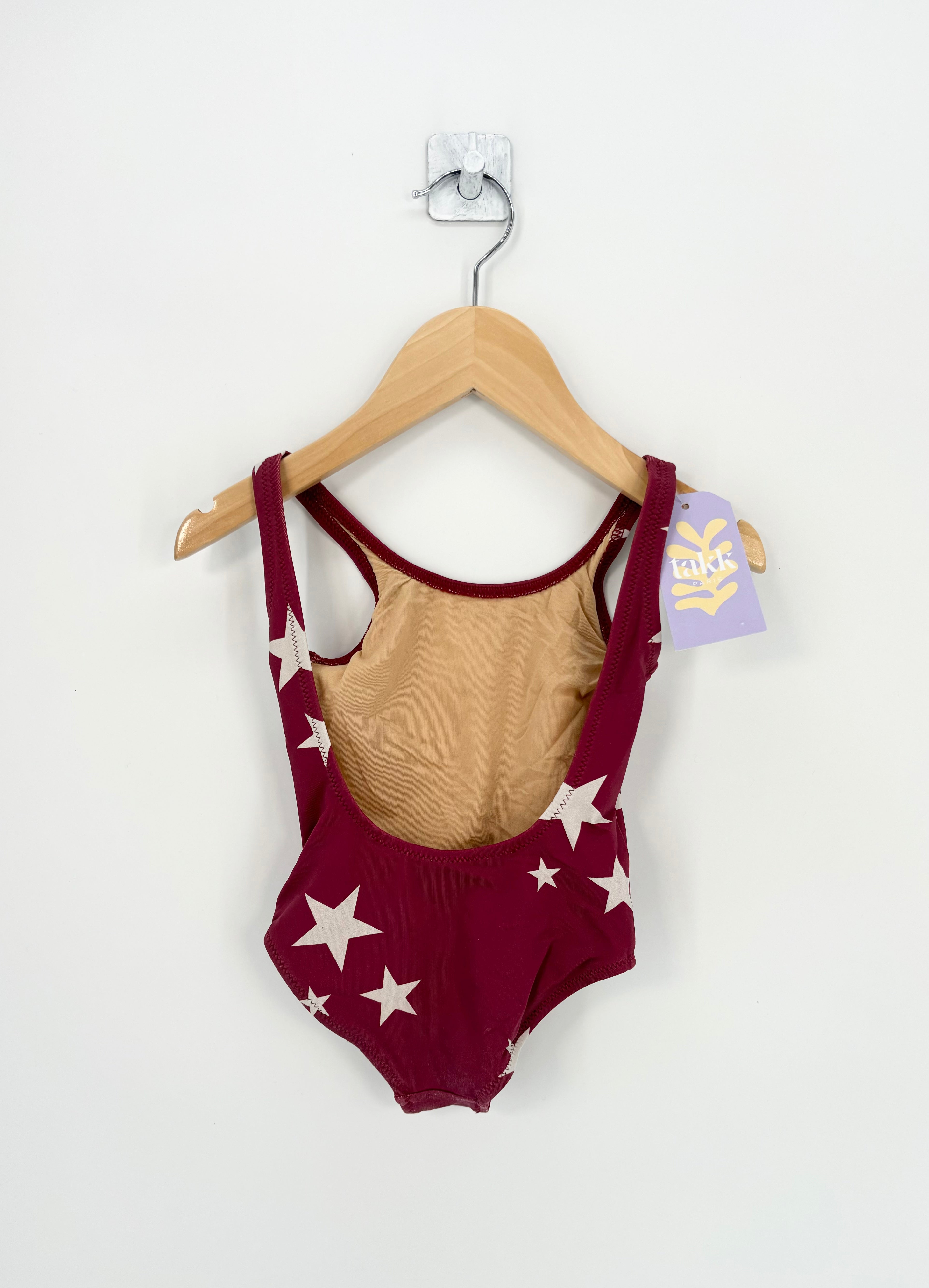 Aqueapparel - Maillot de bain 1P bordeaux étoiles blanches T.1/2 ans