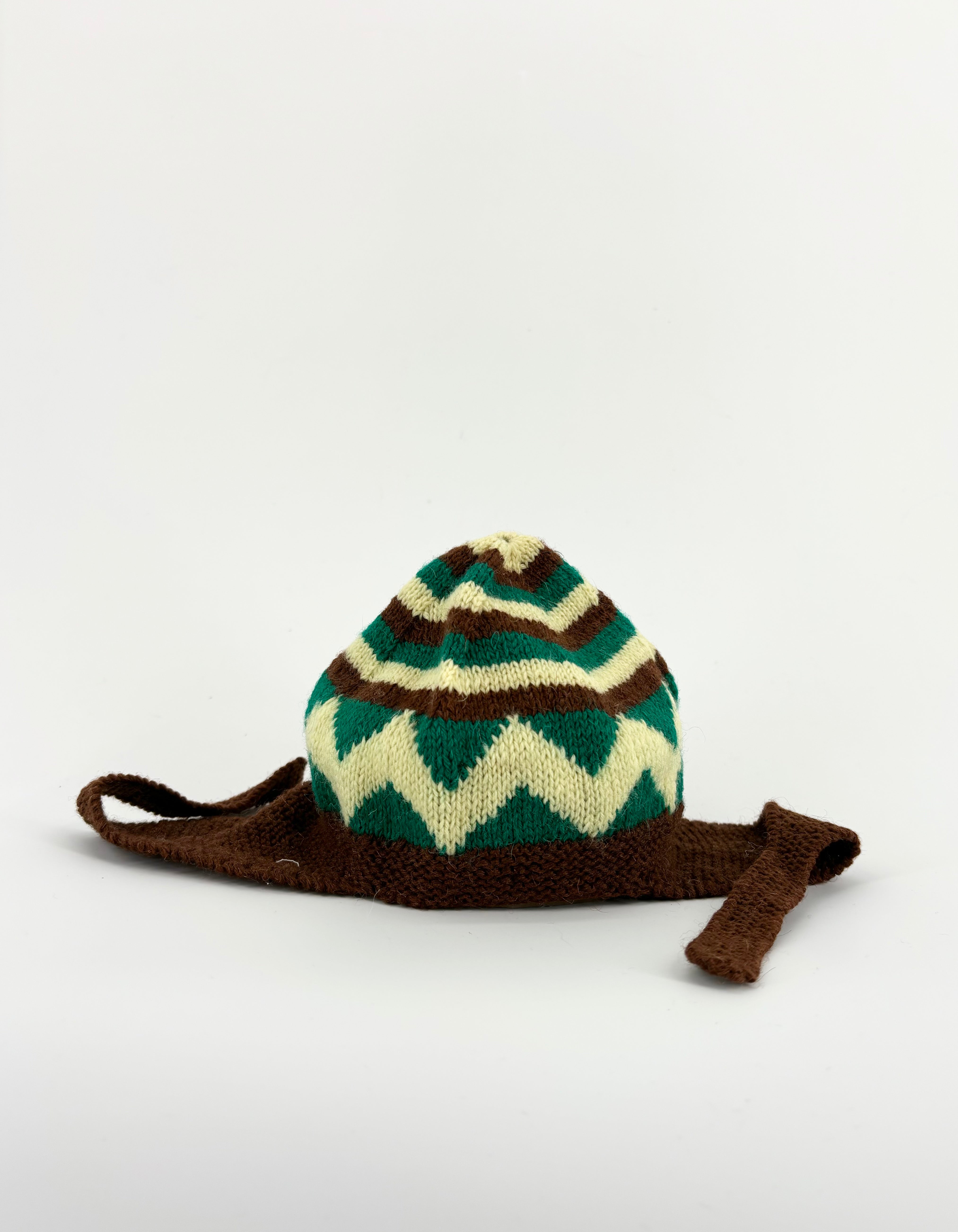 Bonnet laine vert jaune marron bébé