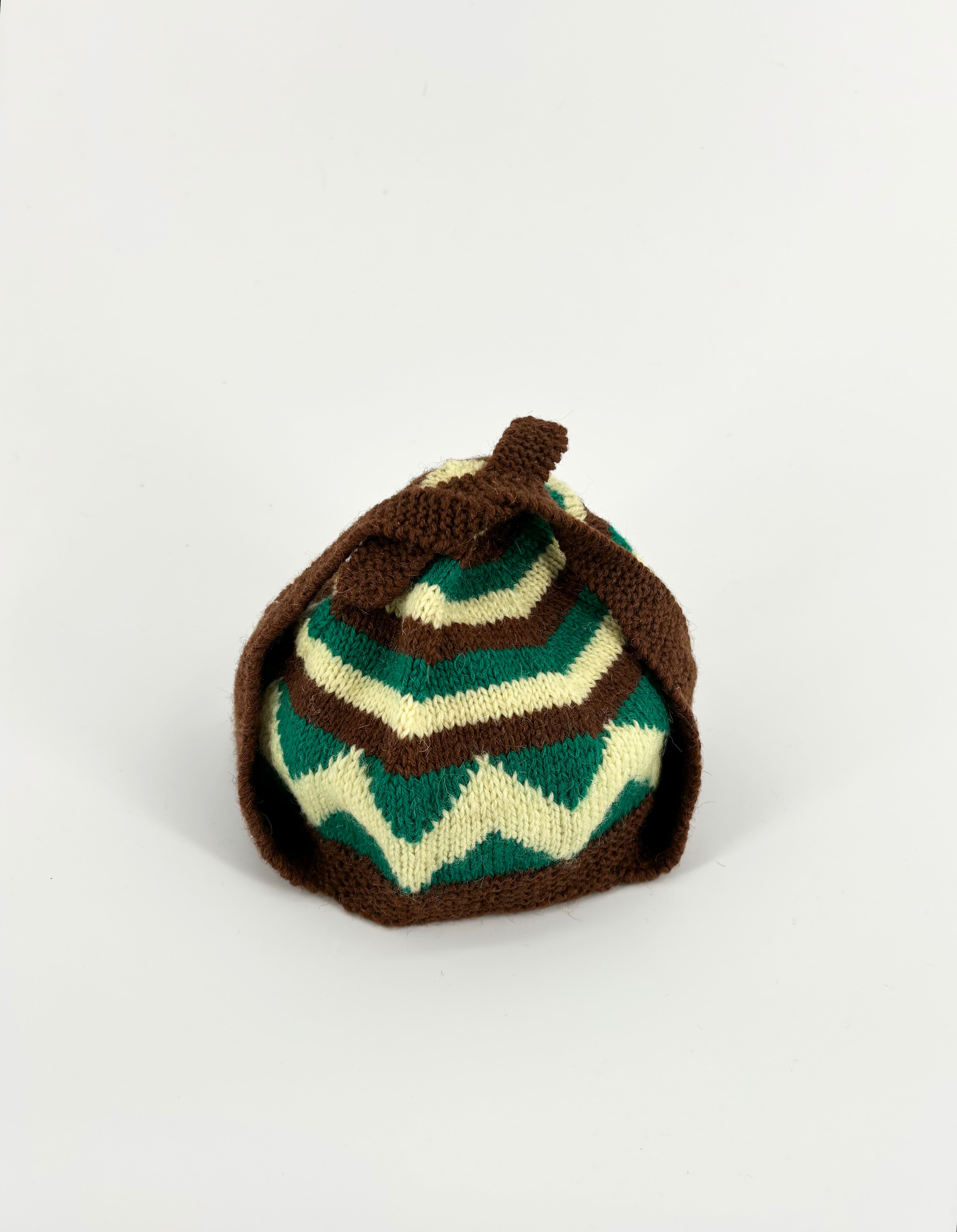 Bonnet laine vert jaune marron bébé