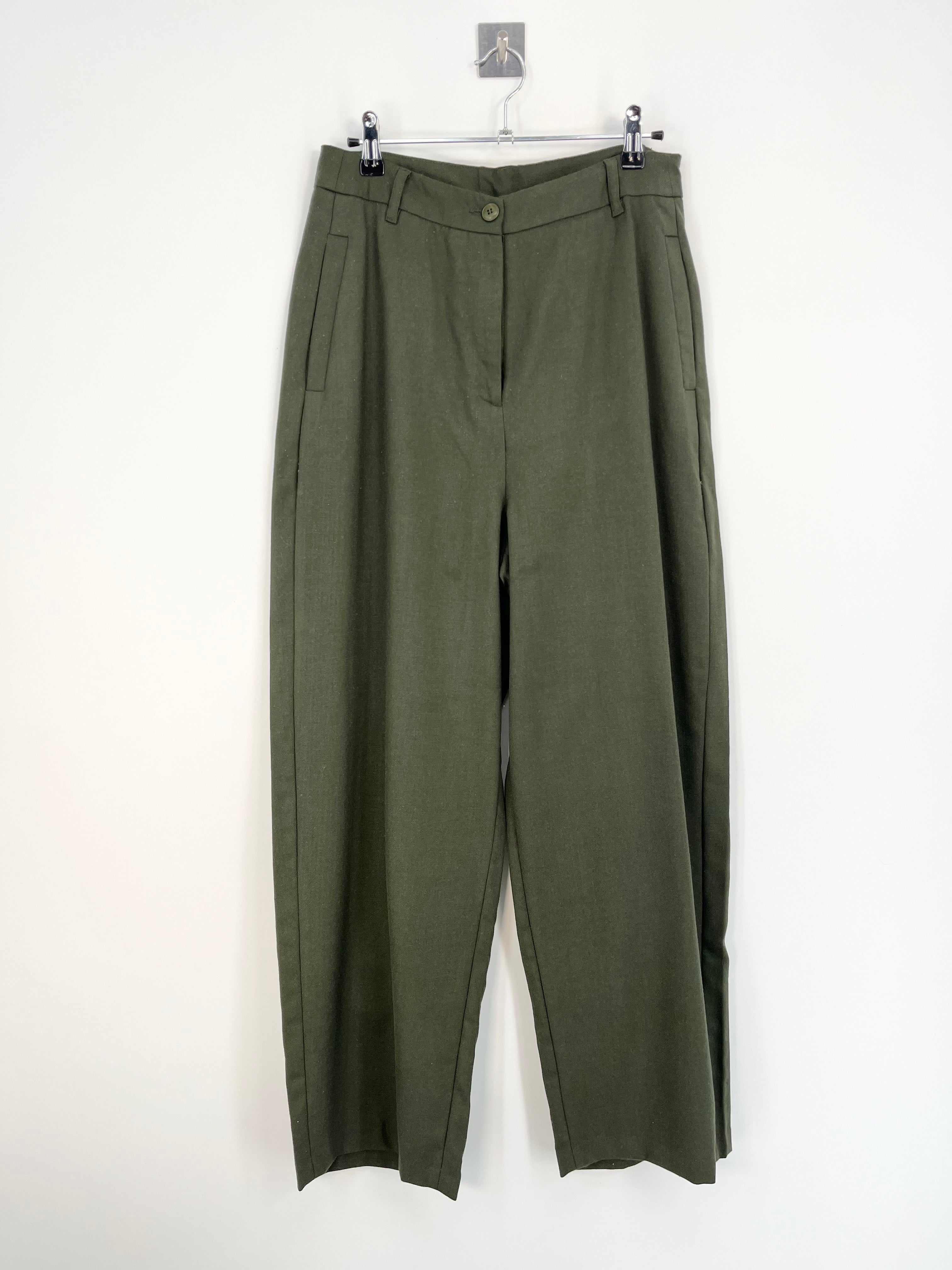 American Vintage - Pantalon droit vert sapin 100% laine T.M