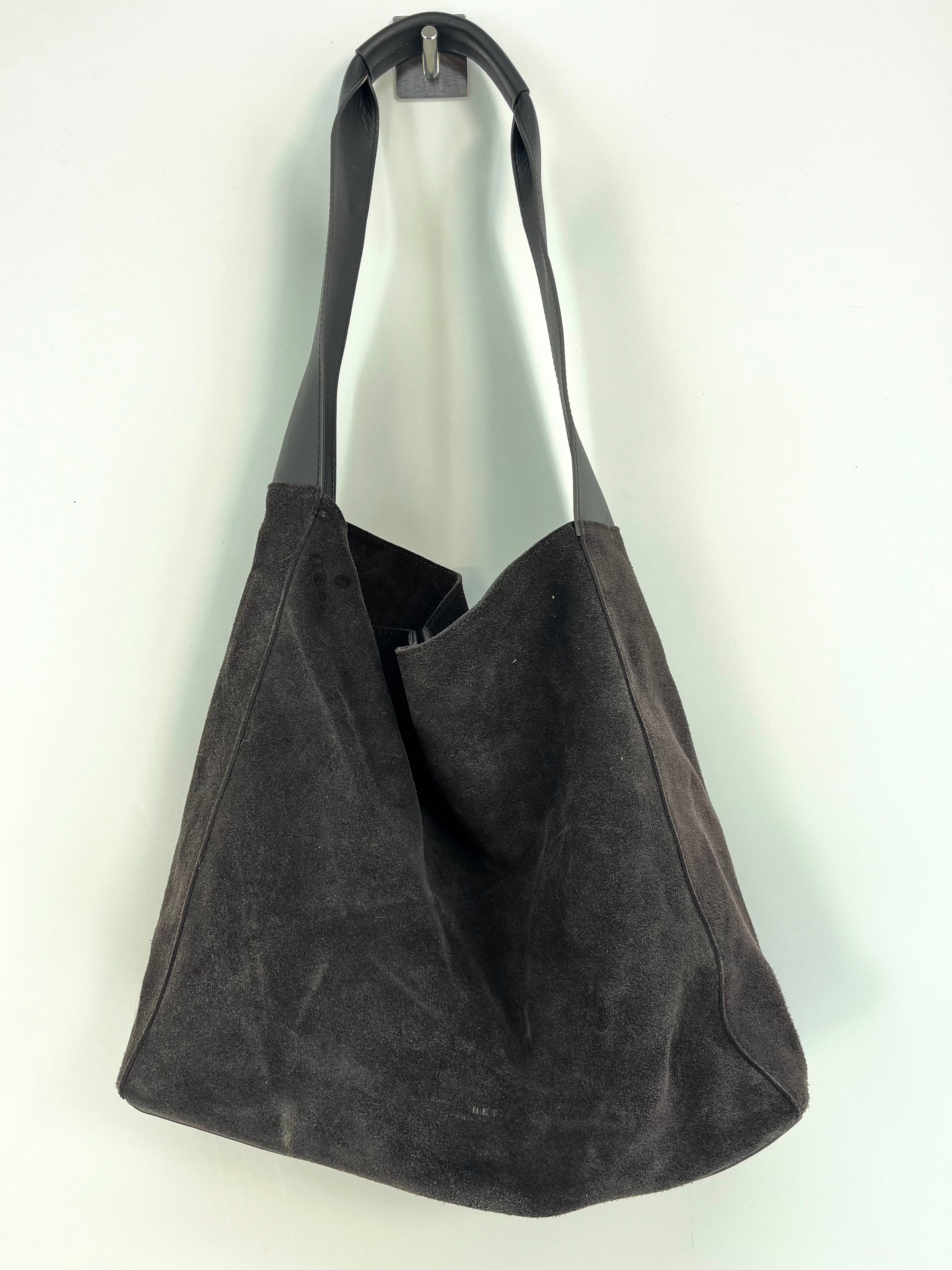 Pourchet - Sac cabas marron foncé suede en cuir