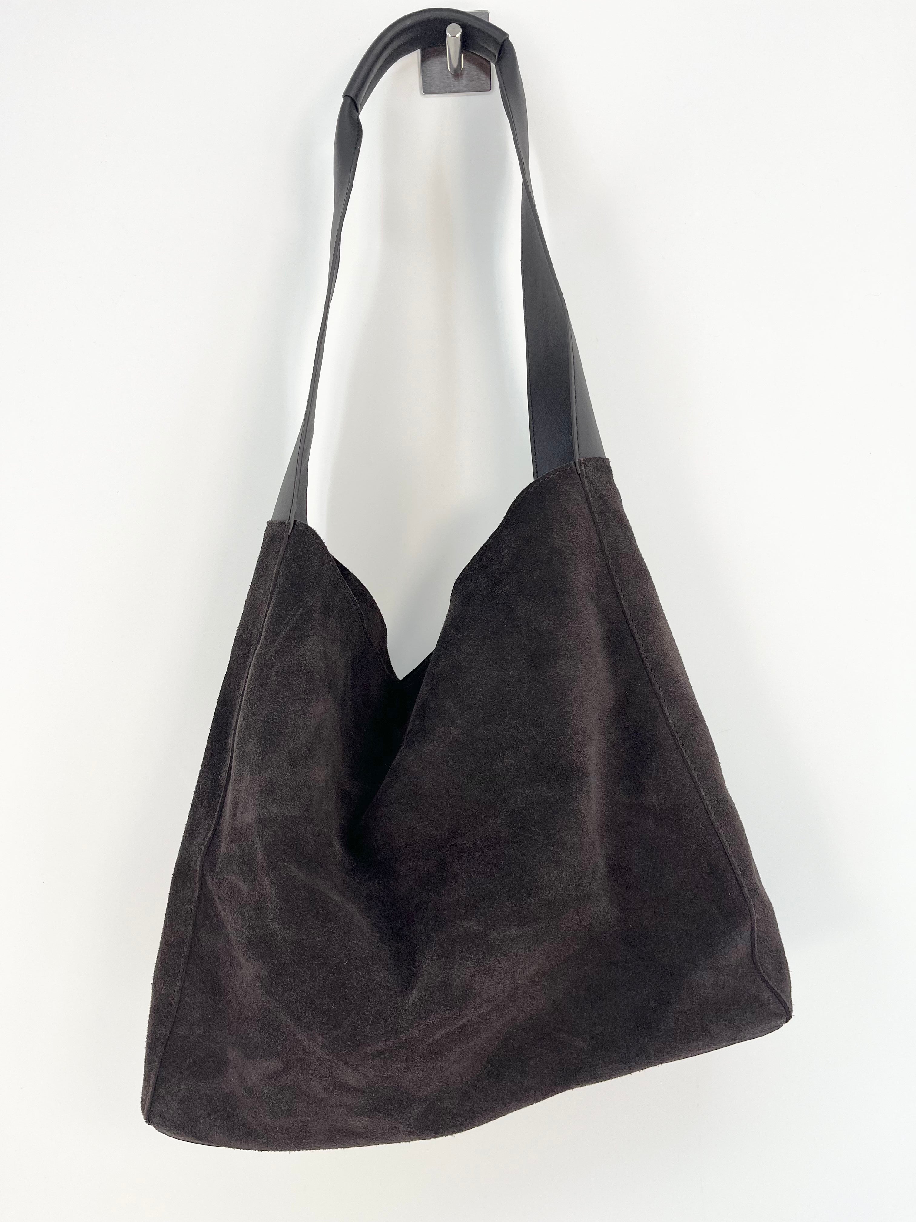 Pourchet - Sac cabas marron foncé suede en cuir