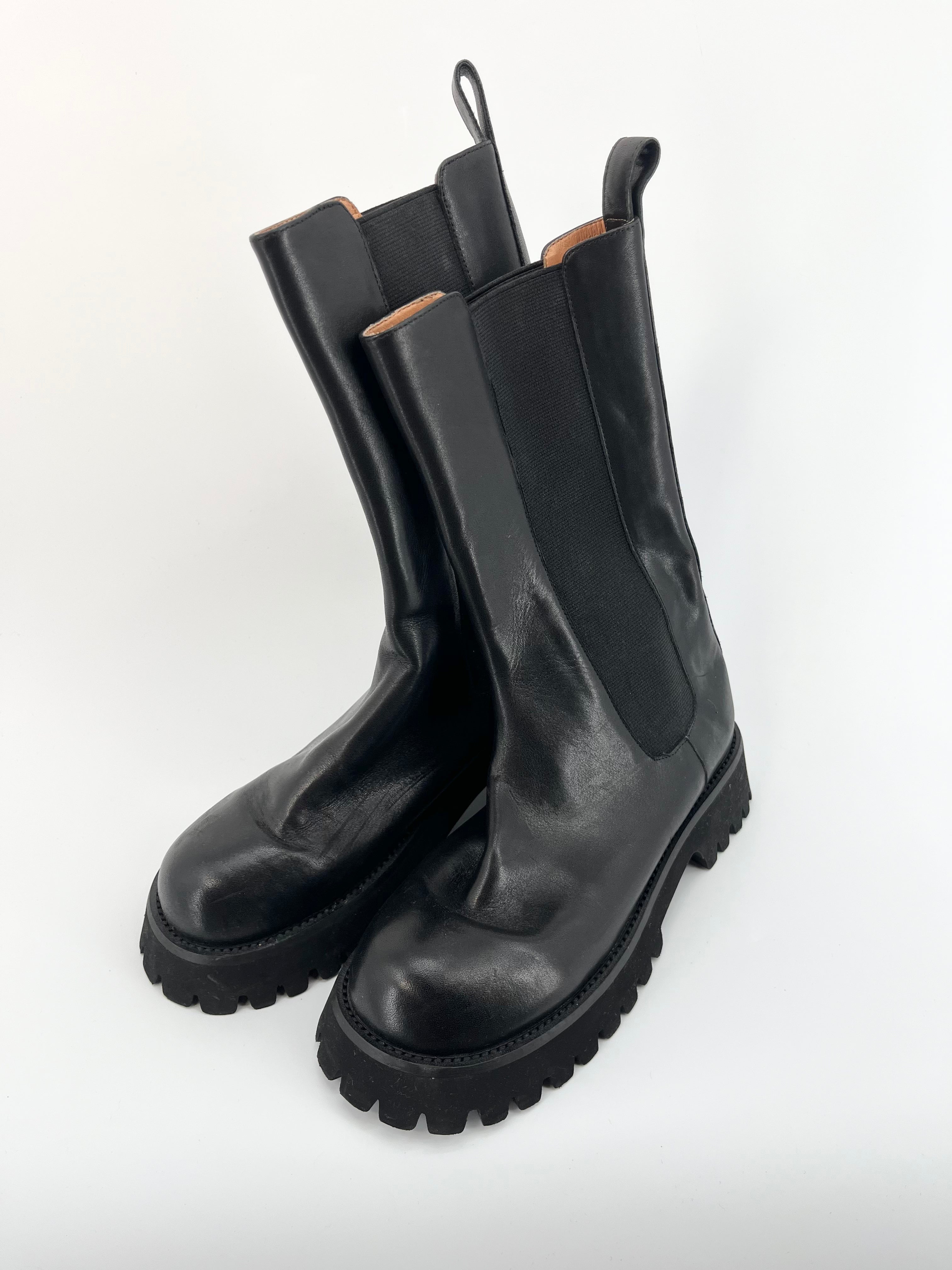 Suncoo - Bottines noires chelsea hautes en cuir T.38