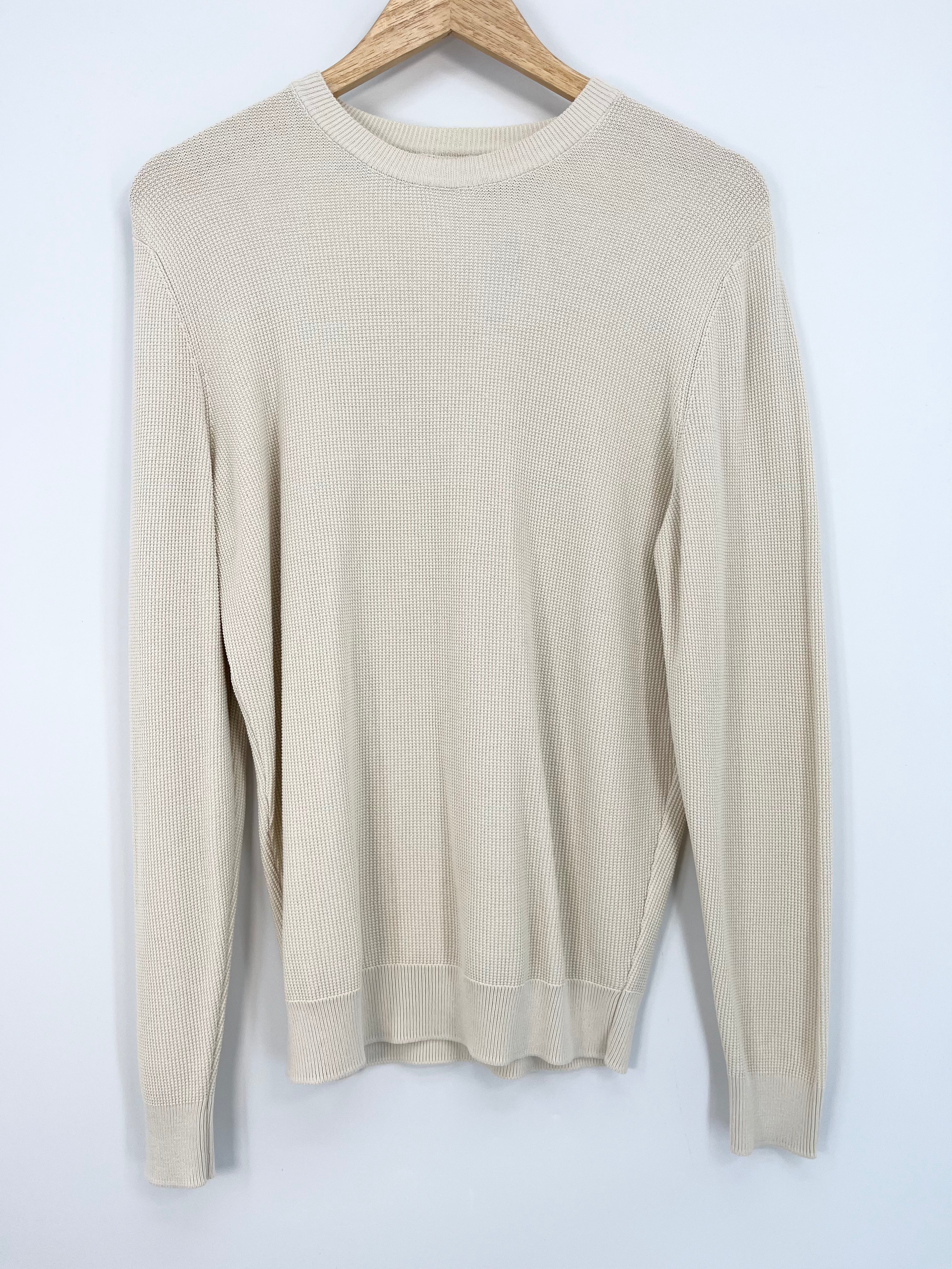 Zara - Pull beige maille côtelée col rond T.S