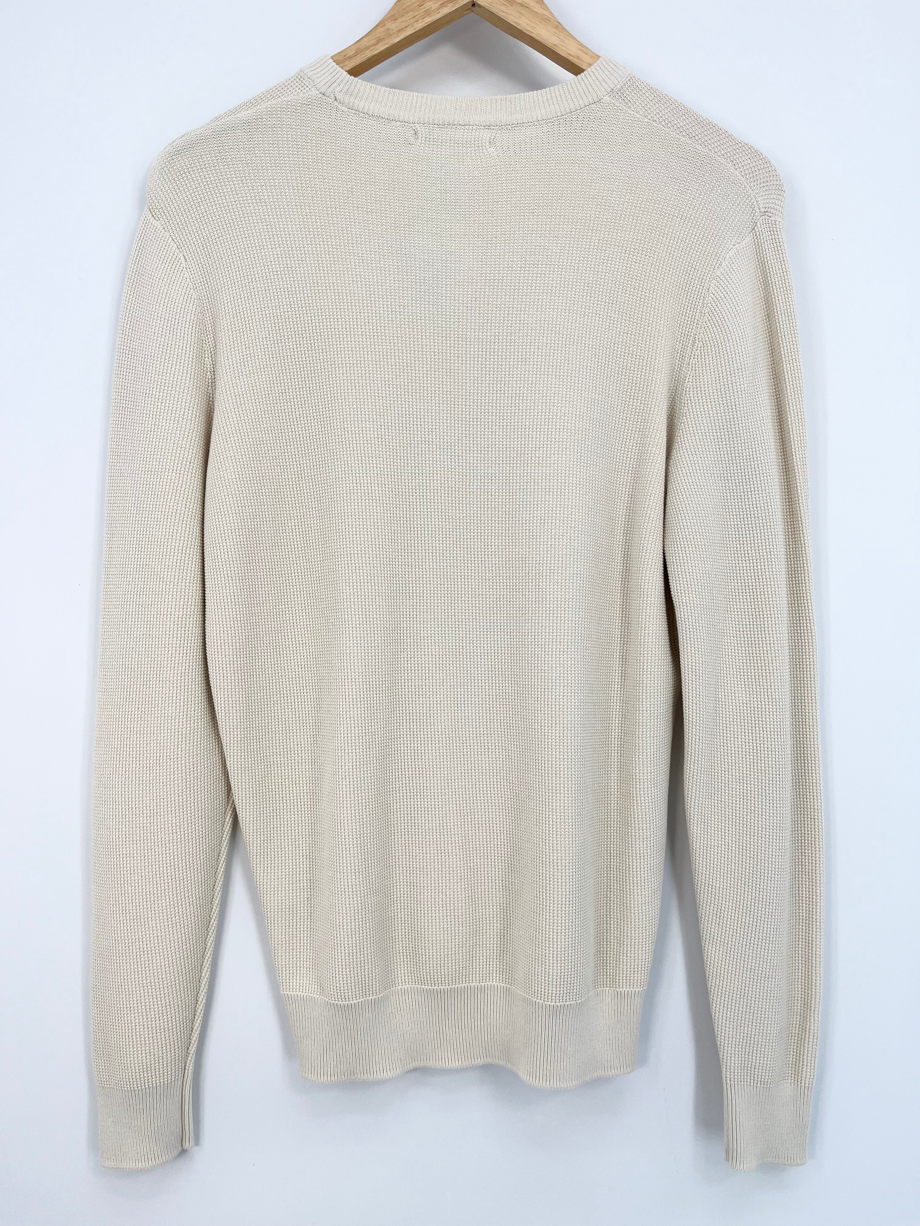 Zara - Pull beige maille côtelée col rond T.S