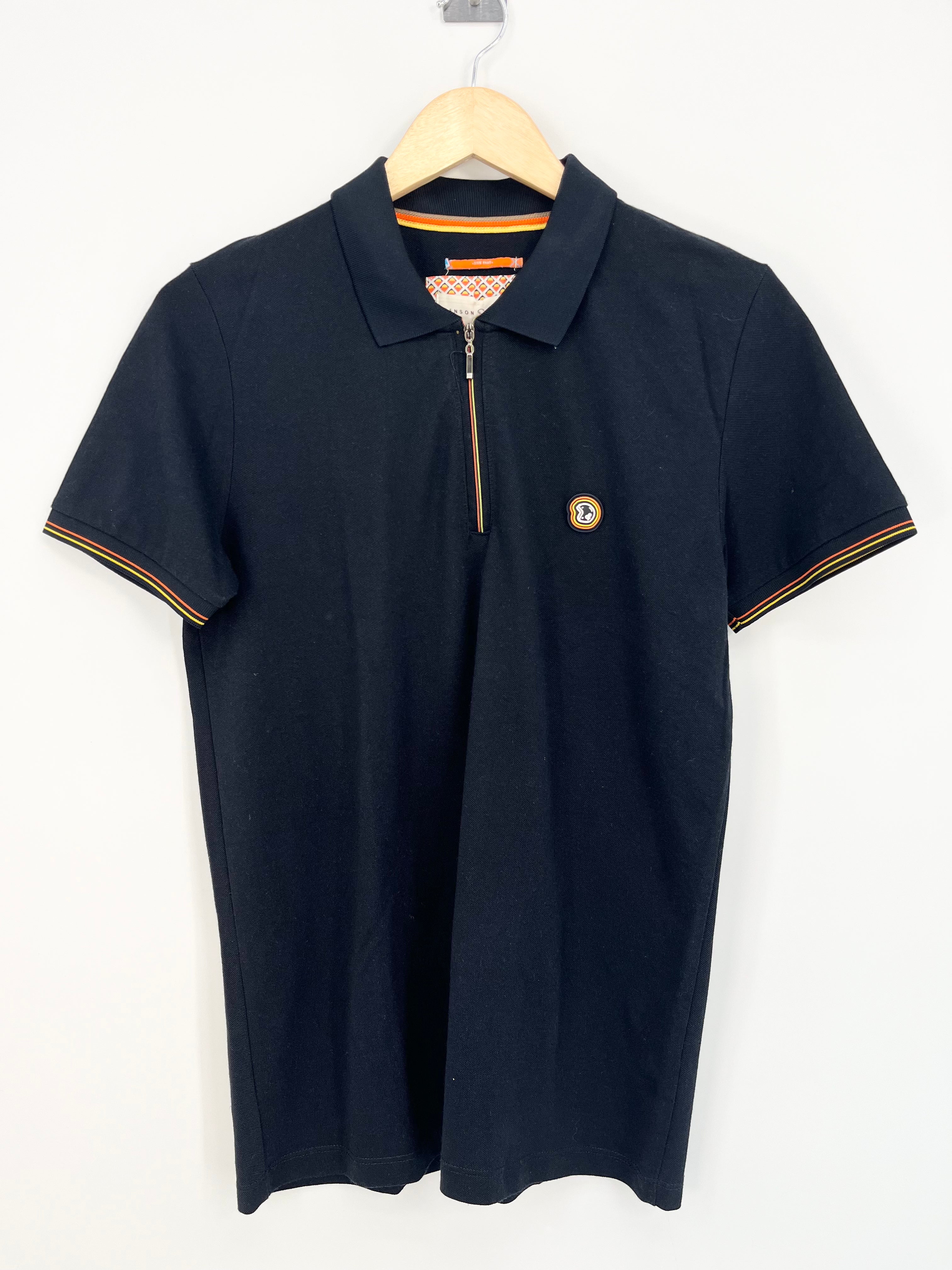 Benson & cherry - Polo bleu marine zip liseré orange jaune T.M