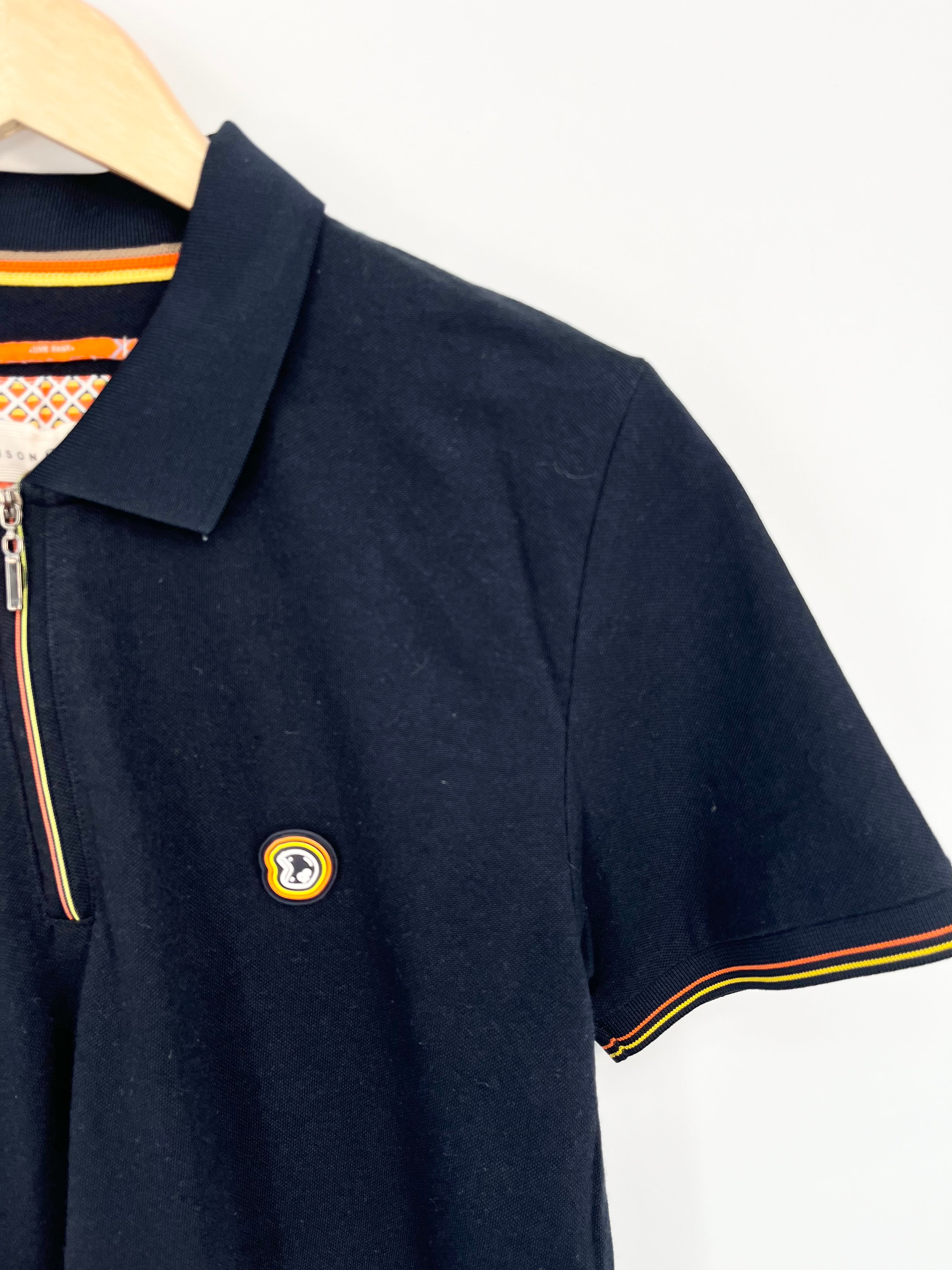 Benson & cherry - Polo bleu marine zip liseré orange jaune T.M