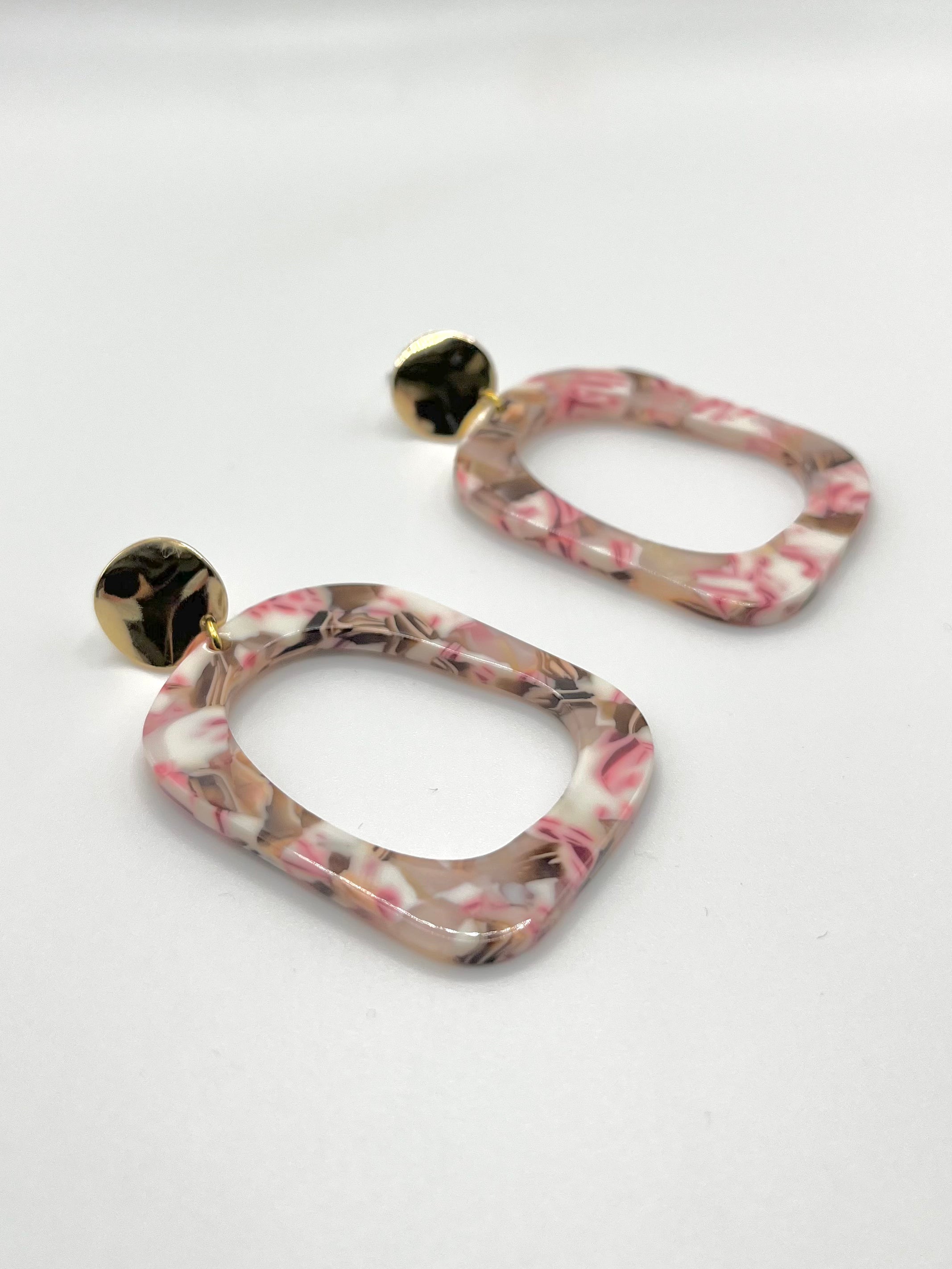 Horizon & joyas - boucles longues carrés rose et marron 44