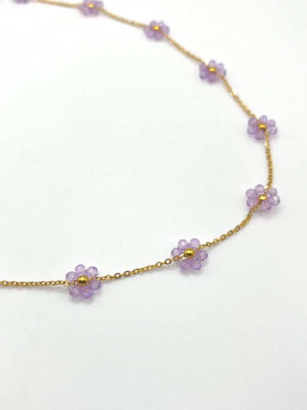 Horizon & joyas - Collier fleurs violettes 60