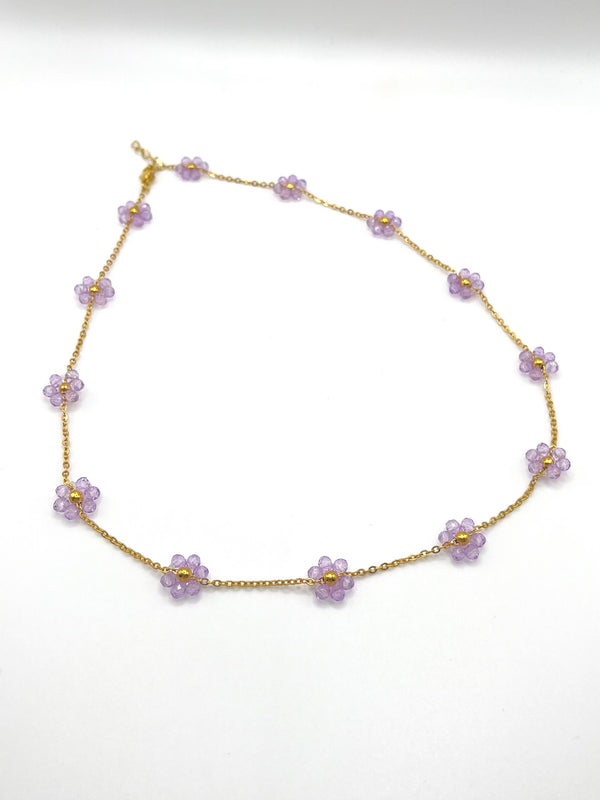 Horizon & joyas - Collier fleurs violettes 60