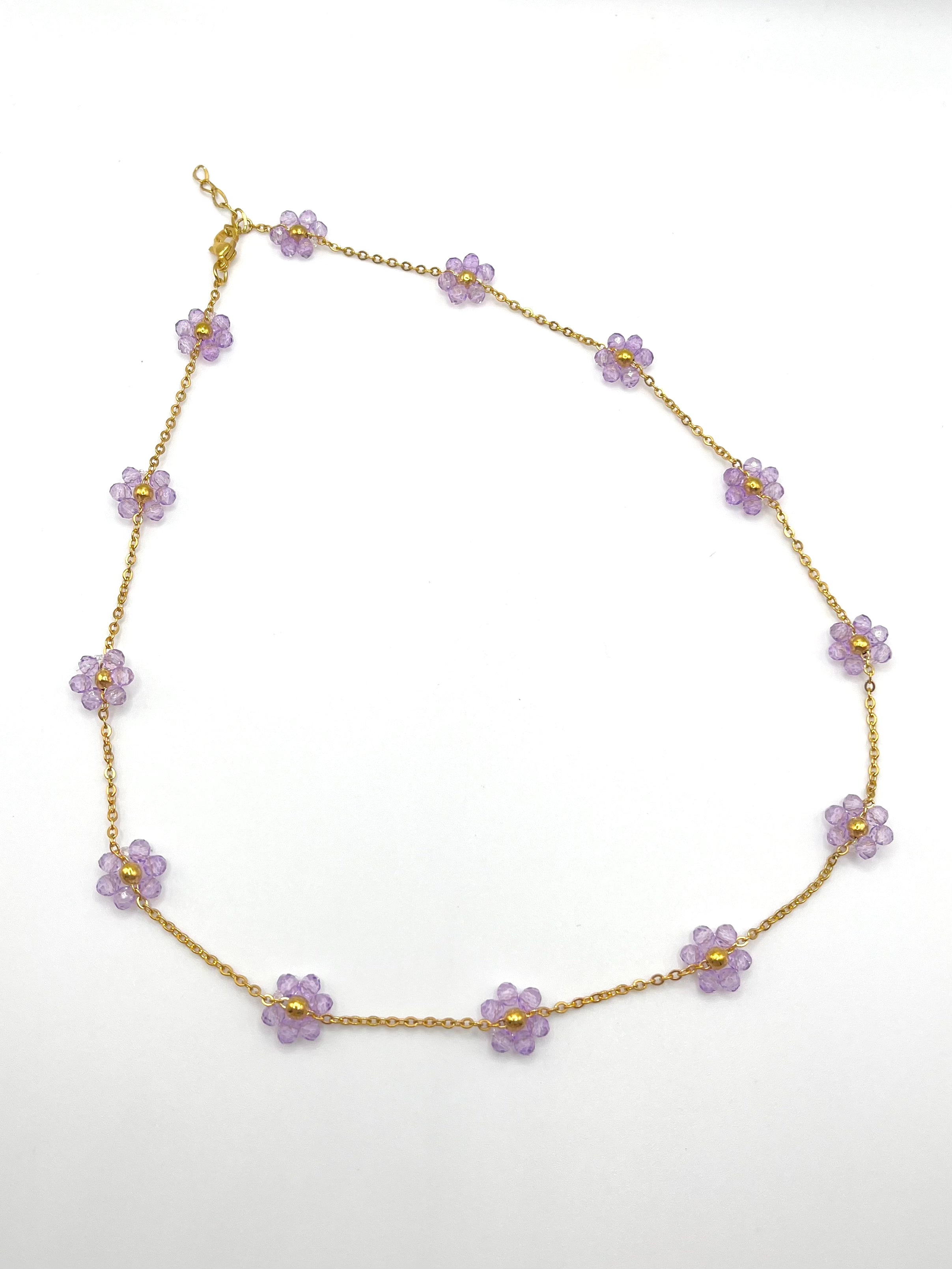 Horizon & joyas - Collier fleurs violettes 60