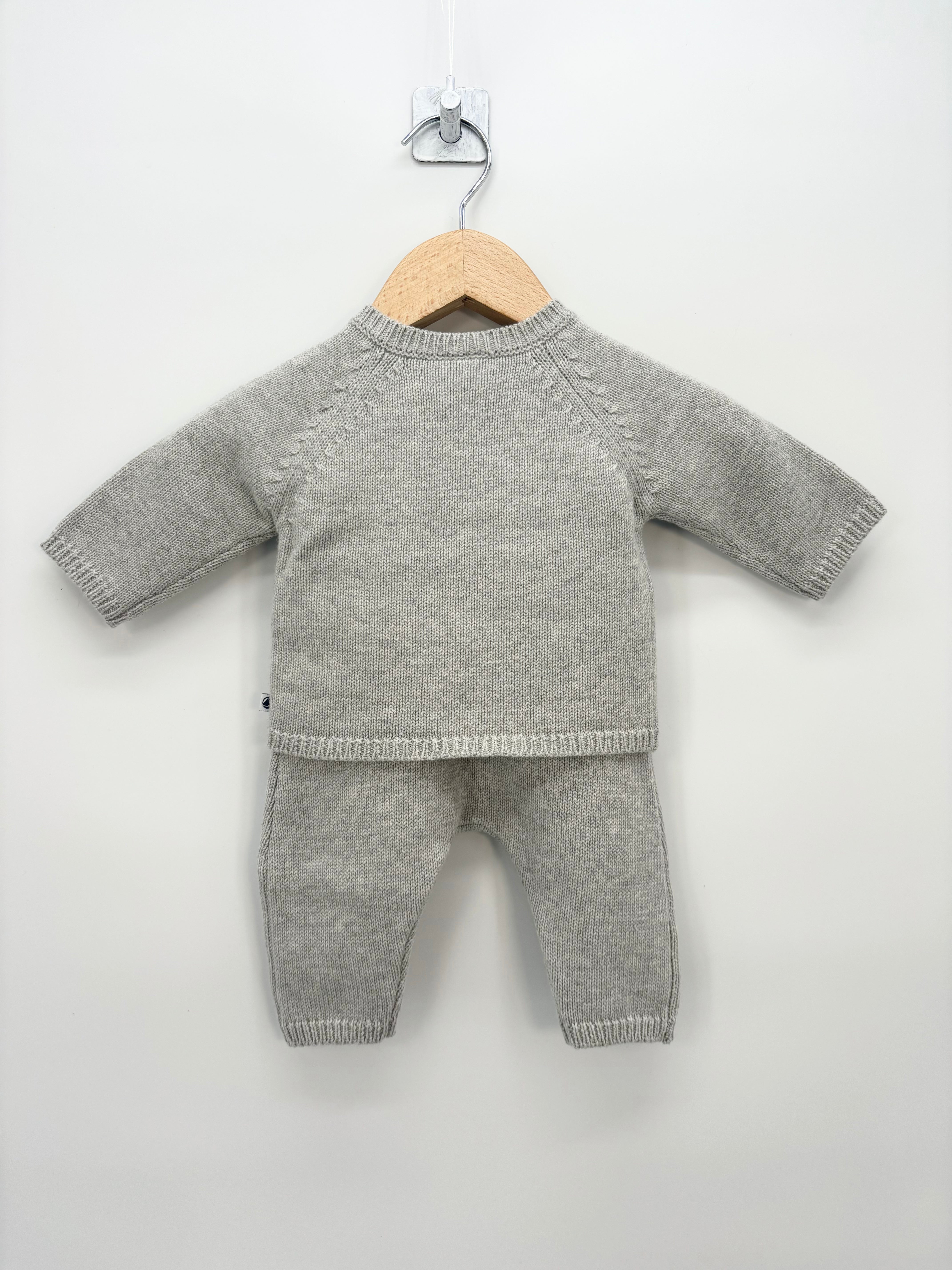 Petit Bateau - Ensemble maille gris coeur blanc neuf T.3 mois