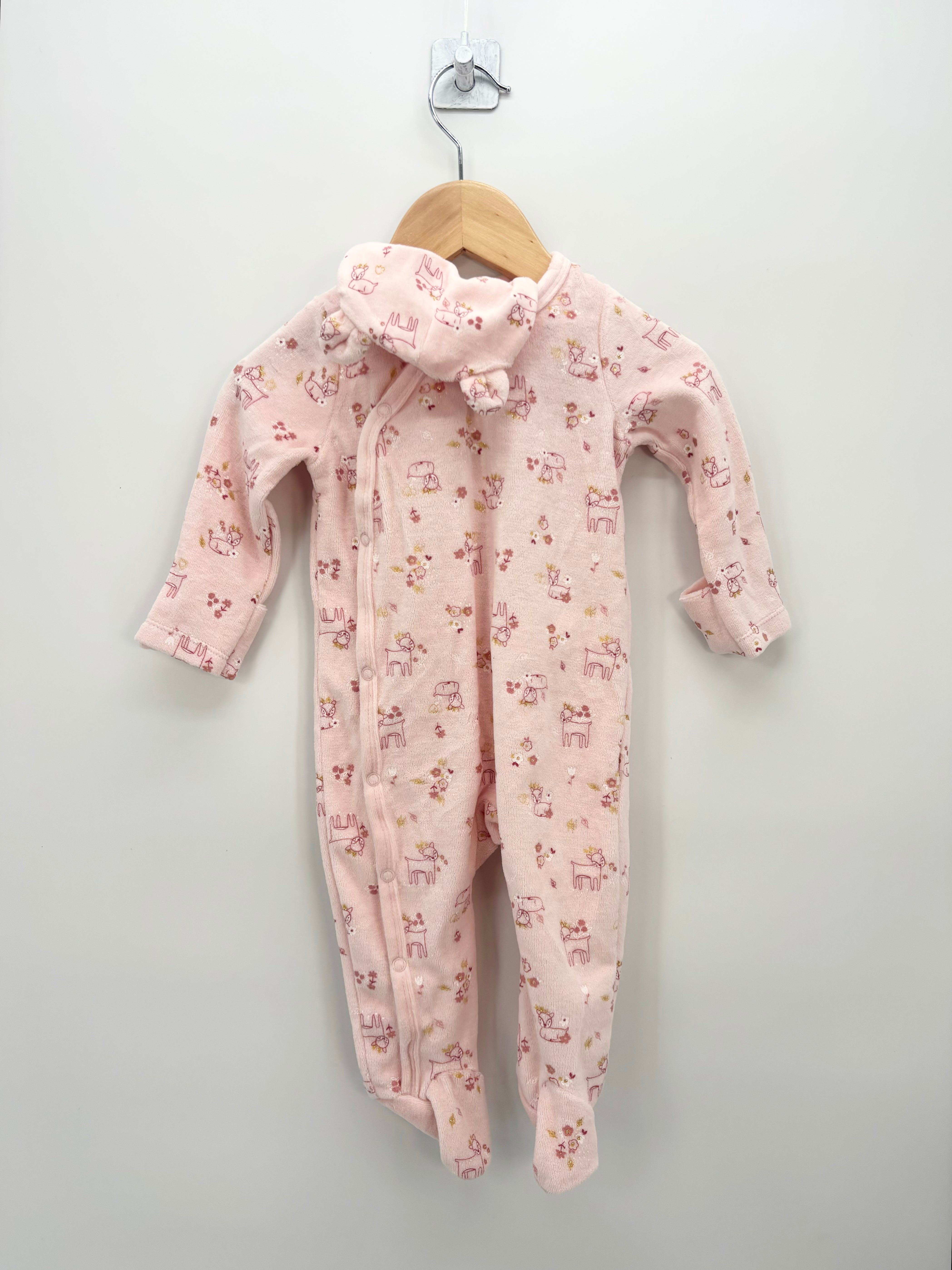 In Extenso - Pyjama velours rose détail dorés + bonnet T.6 mois