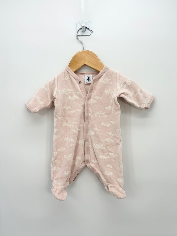 Petit Bateau - Pyjama velours rose nuages beiges T.1 mois