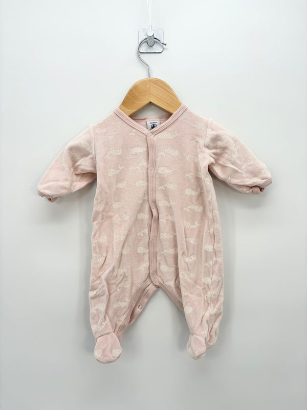 Petit Bateau - Pyjama velours rose baleines beiges T.3 mois