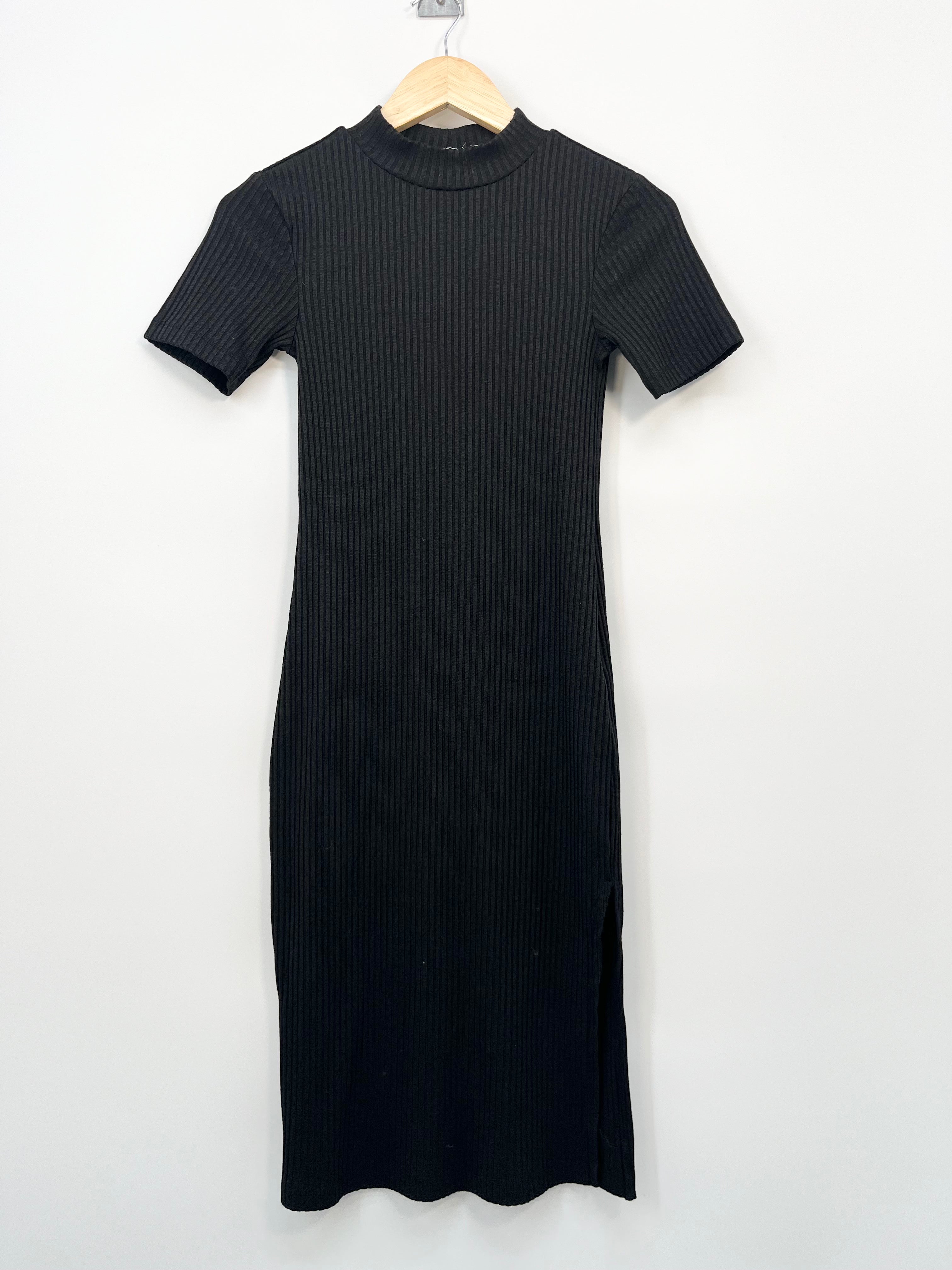 NA-KD - Robe midi noire t-shirt côtelé T.XS