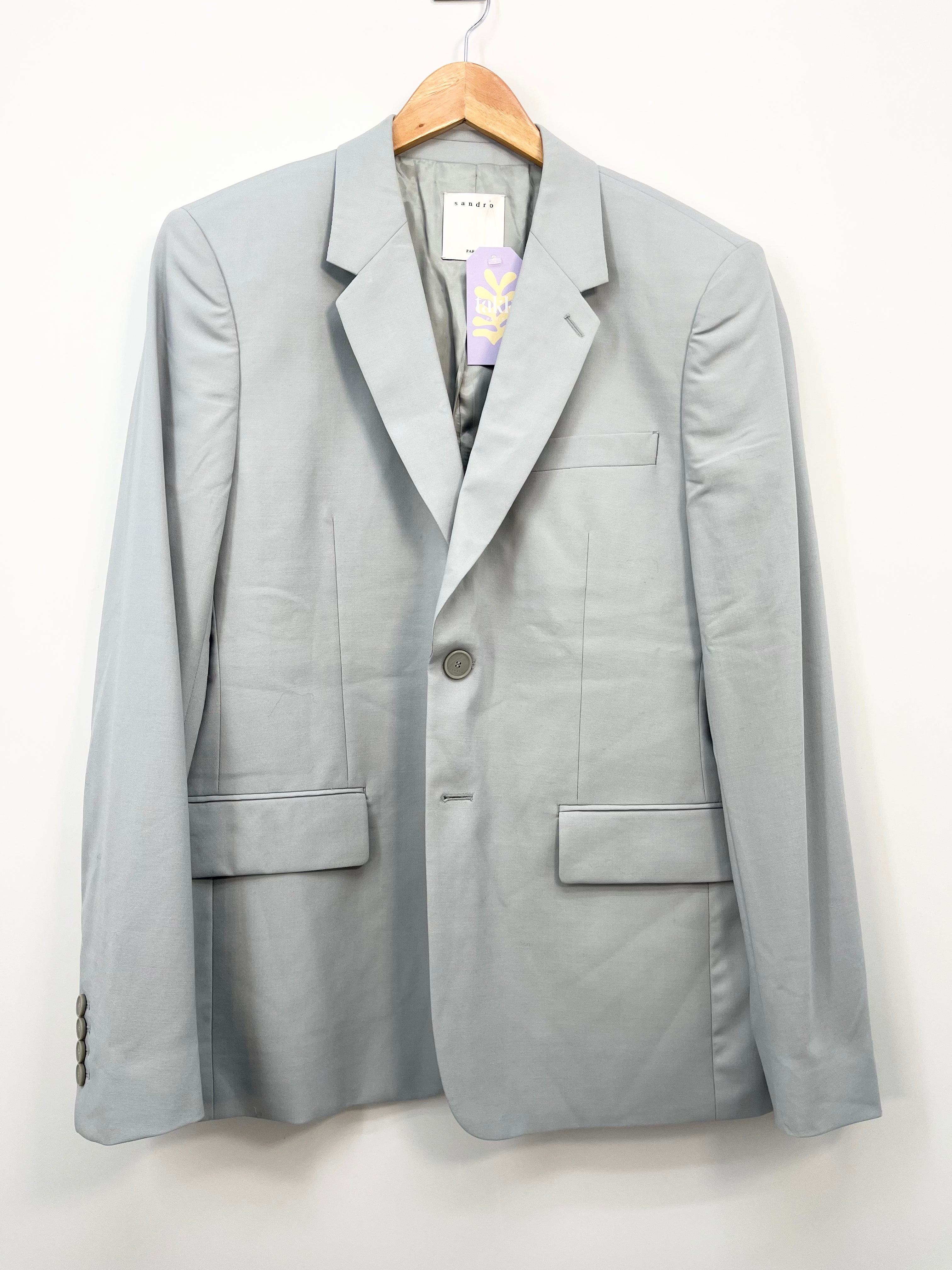 Sandro - Veste de costume bleu ciel gris en laine T.50